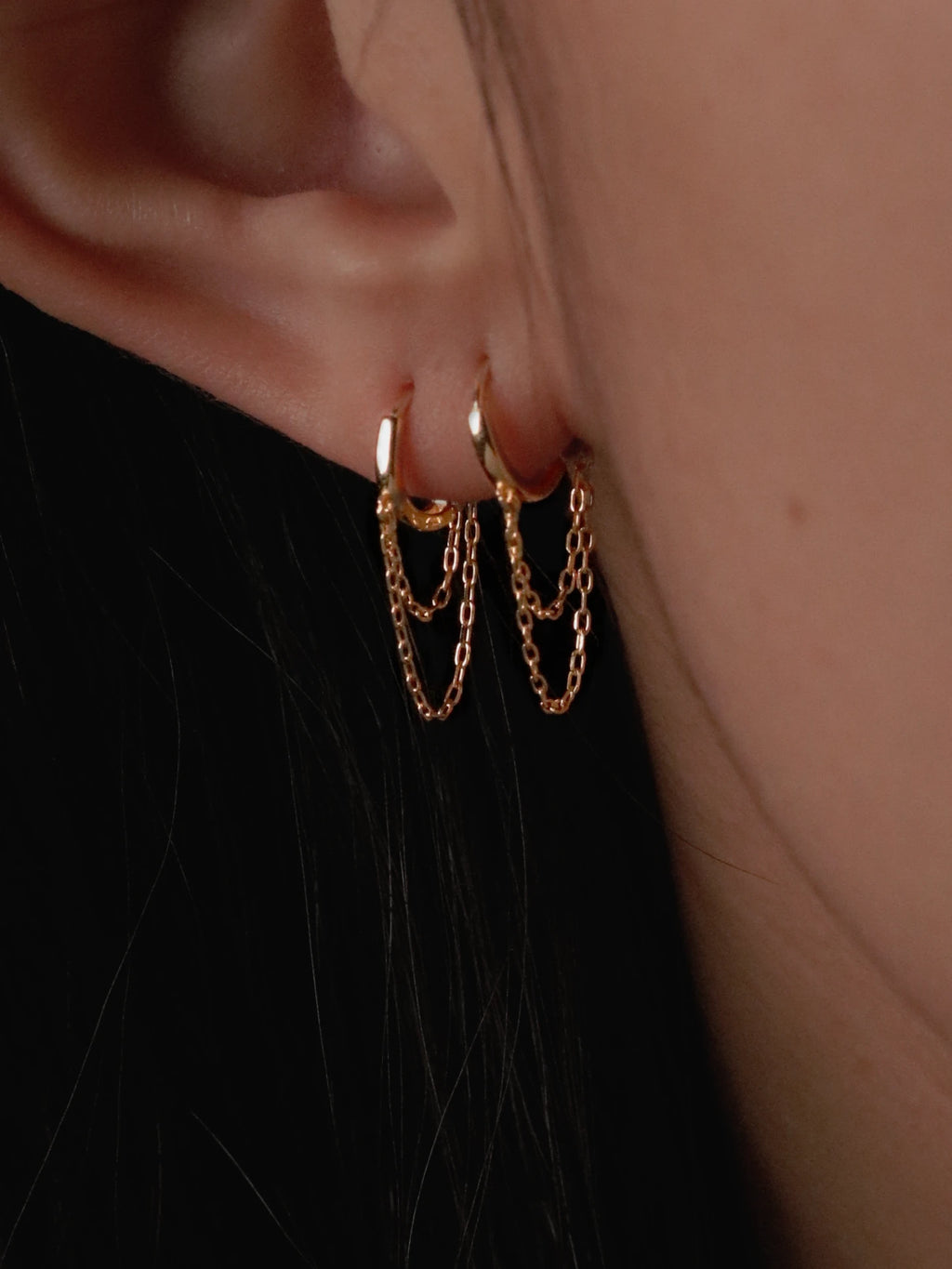 Double Chain Hoop In Solid Gold