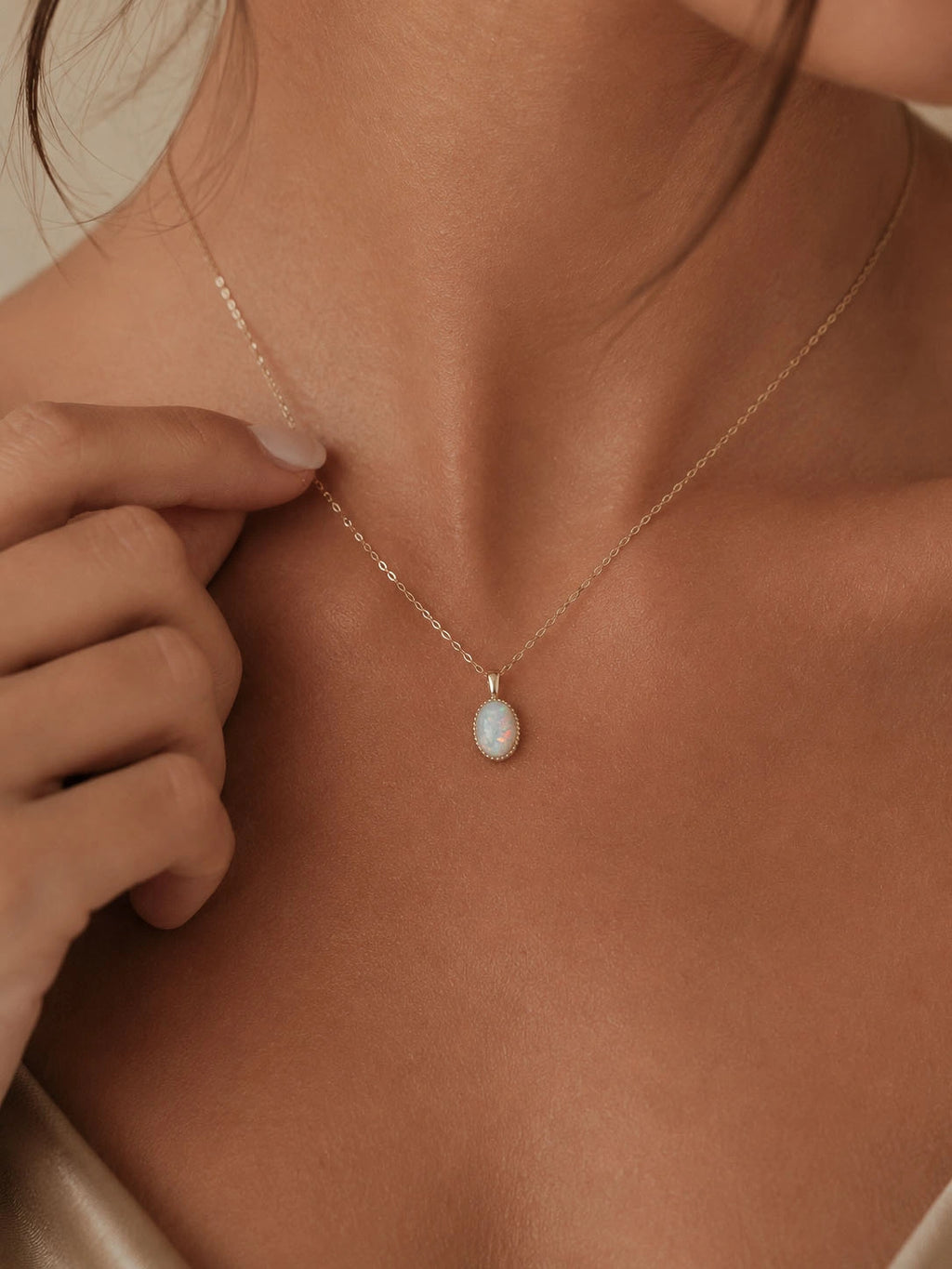 Oval Opal Pendant Necklace in Solid Gold