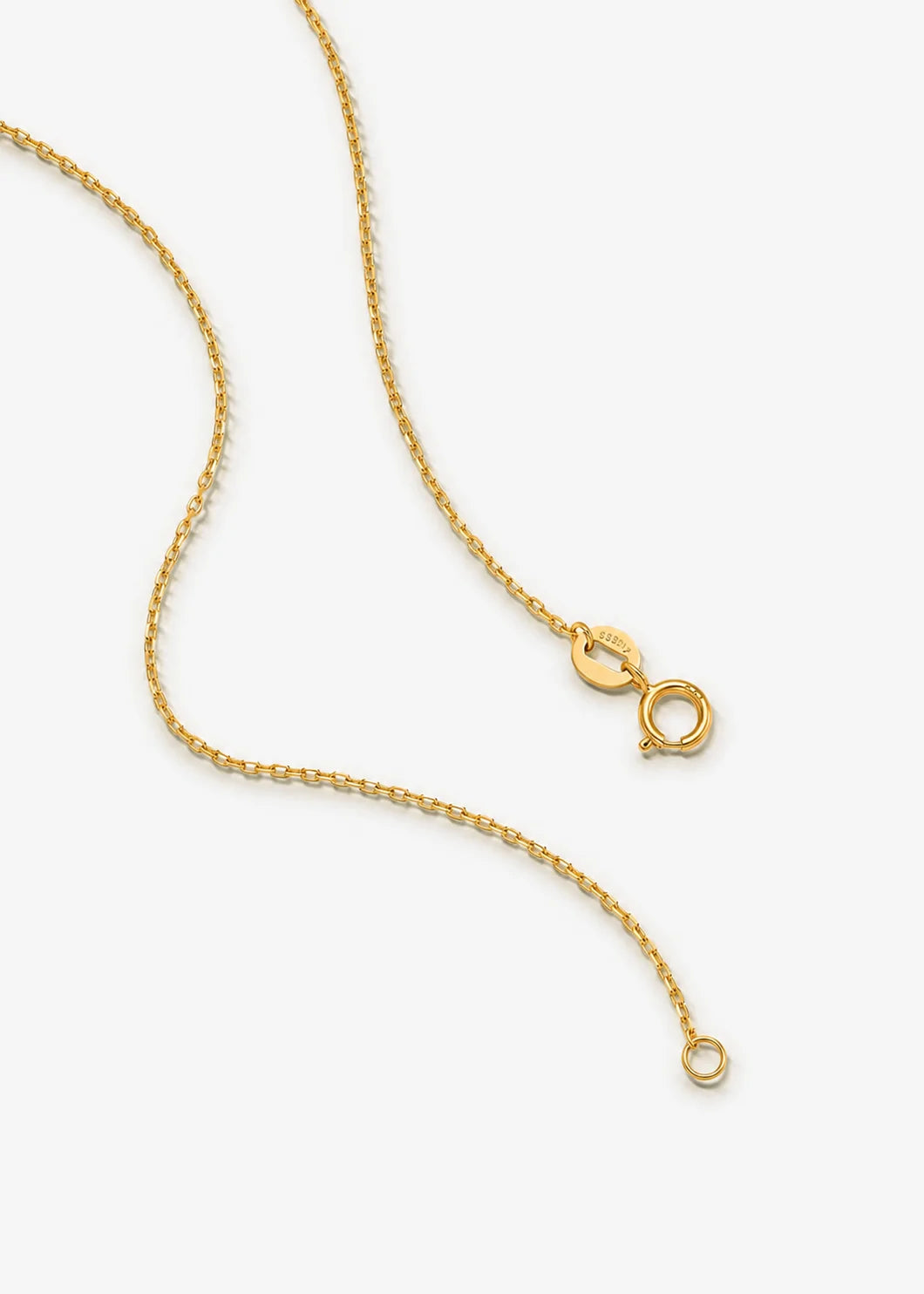 A delicate gold chain necklace with a lobster clasp and an adjustable ring extender, displayed on a clean white background.
