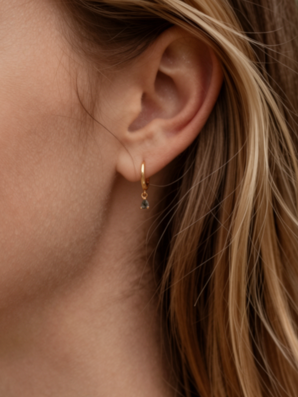 Moss Agate Hoops in Gold