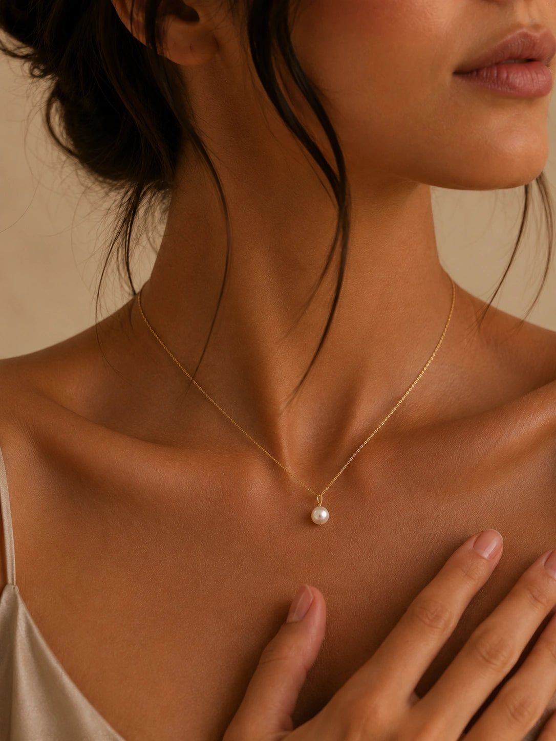 Pearl Pendant Necklace in Solid Gold