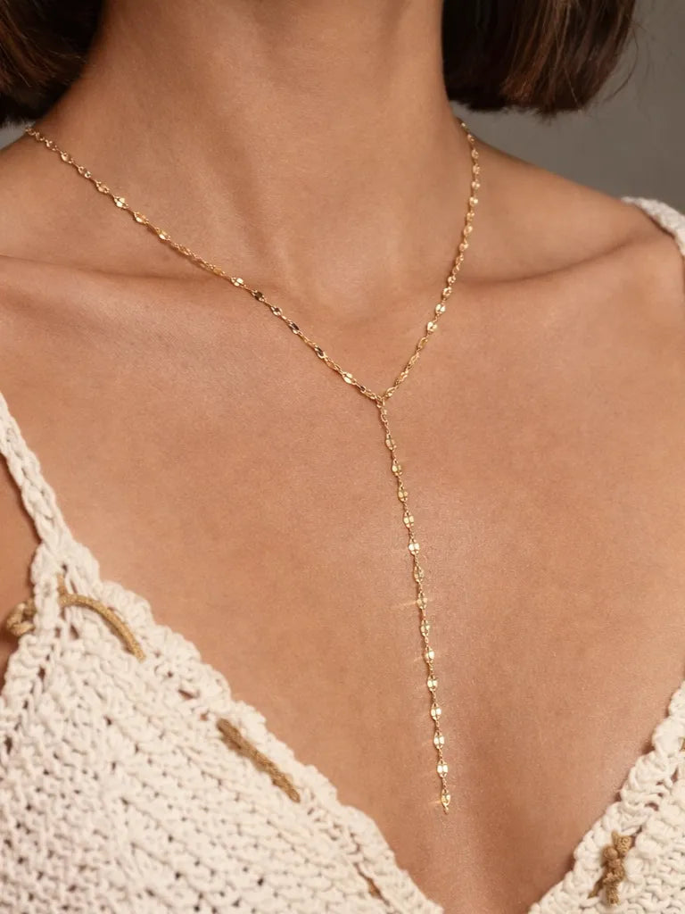 Sparkle Chain Lariat Necklace in Solid Gold