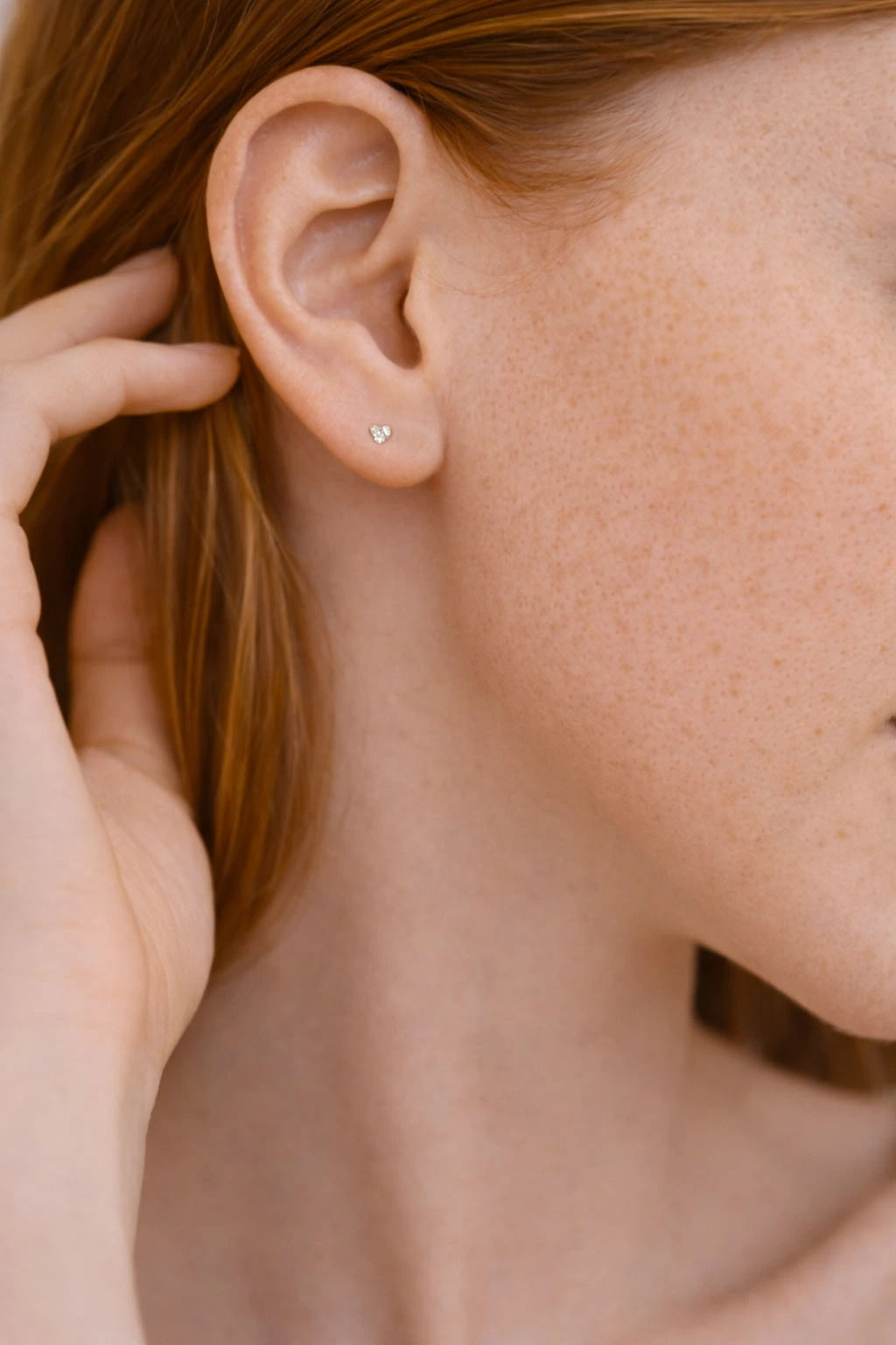 Pave Heart Piercing Stud in Solid Gold