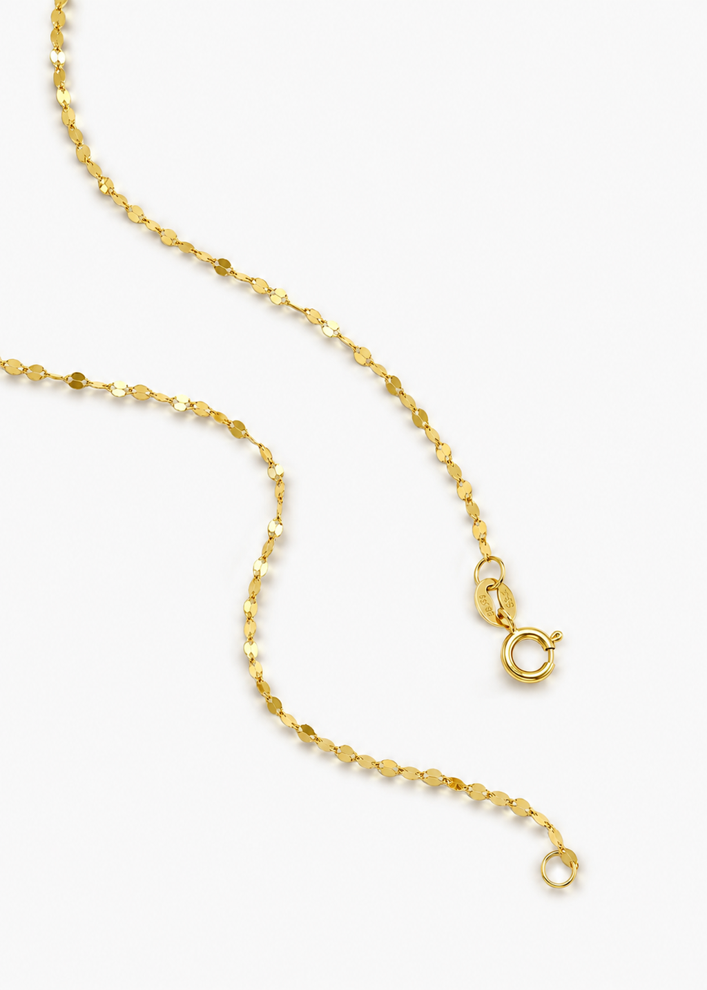 A delicate gold chain necklace with a textured, faceted link design and a lobster clasp, displayed on a clean white background.