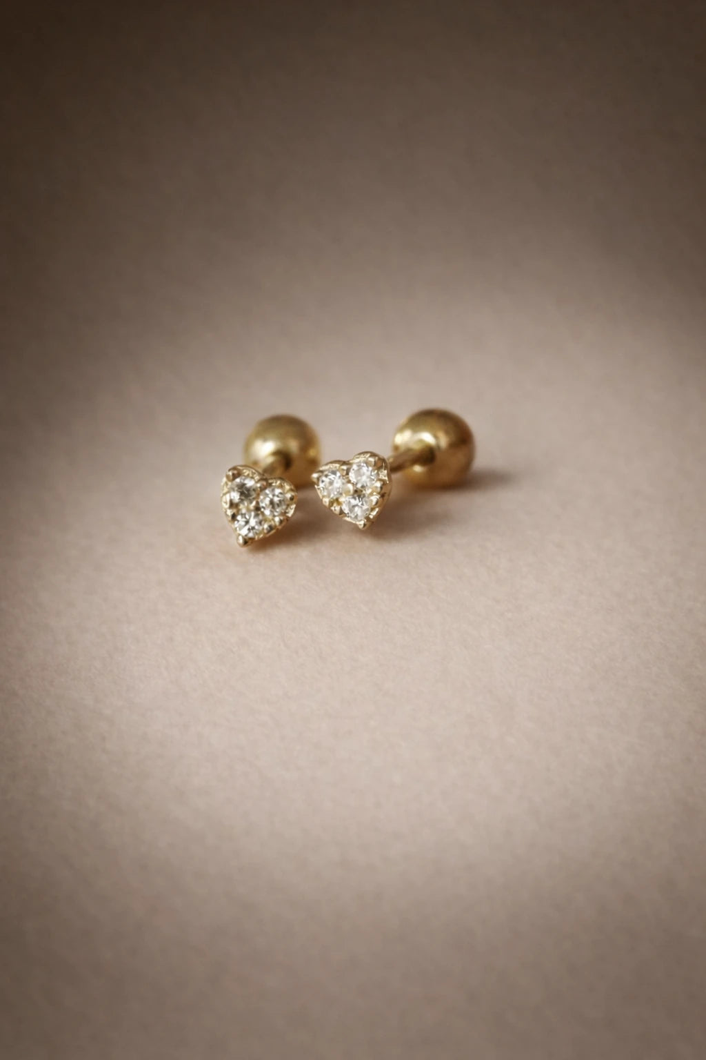 Pave Heart Piercing Stud in Solid Gold