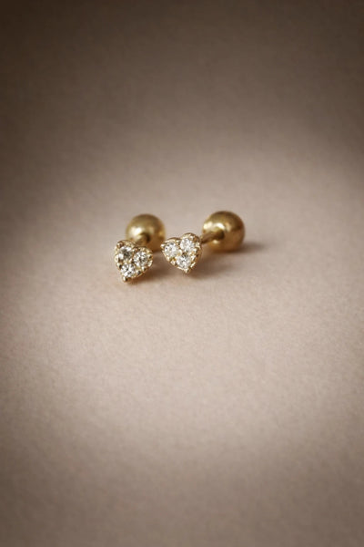 Pave Heart Piercing Stud in Solid Gold FSS Jewellery