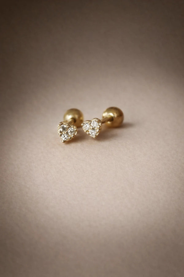 Pave Heart Piercing Stud in Solid Gold FSS Jewellery
