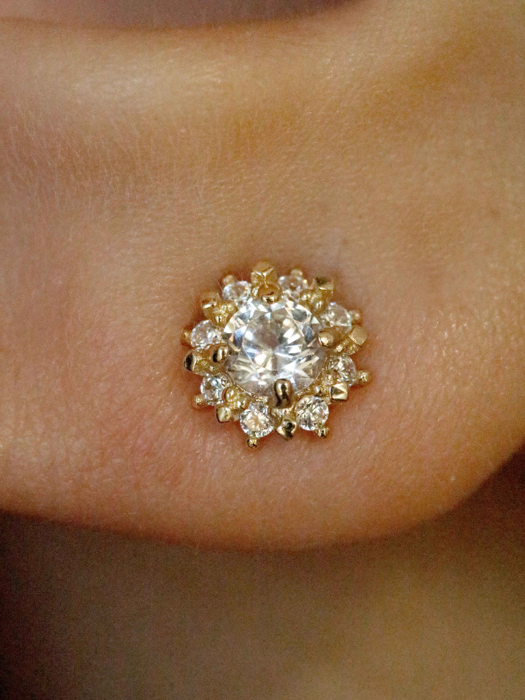 Crystal Sunflower Stud Earrings in Solid Gold