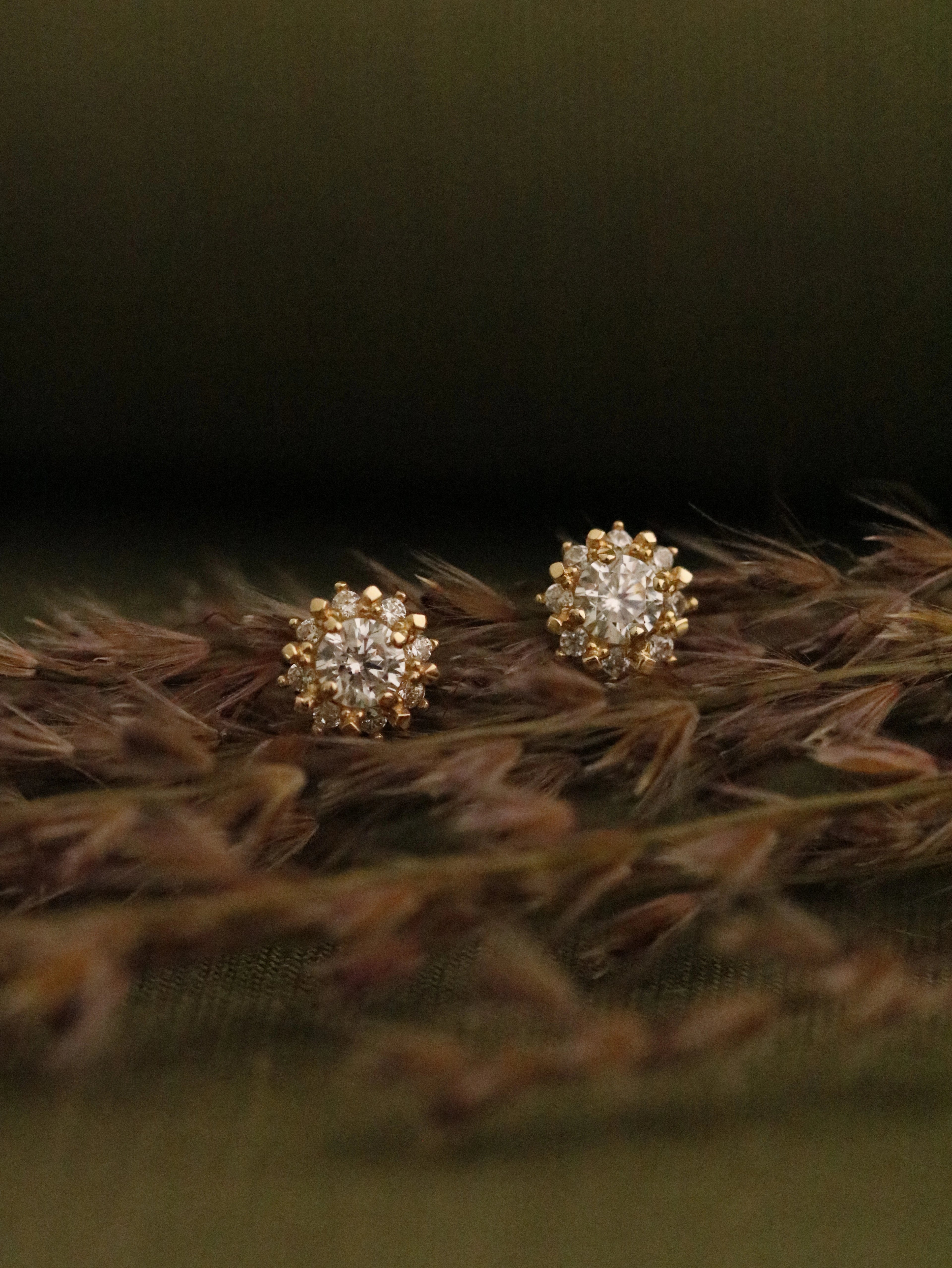 Crystal Sunflower Stud Earrings in Solid Gold