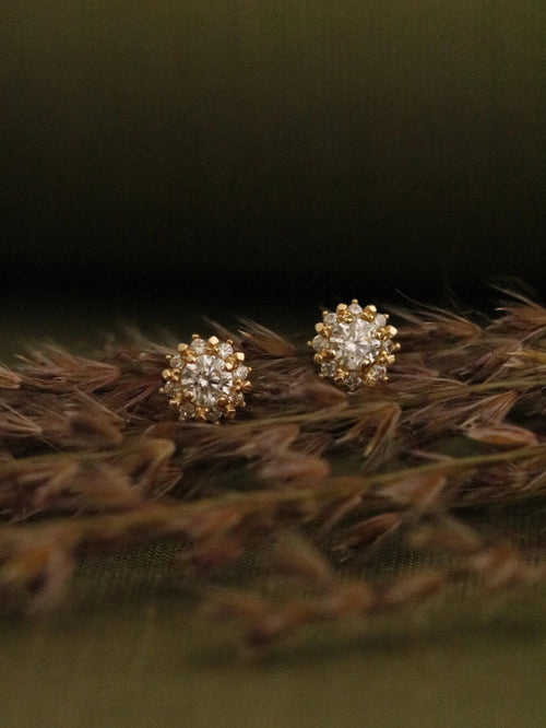 Crystal Sunflower Stud Earrings in Solid Gold FSS Jewellery