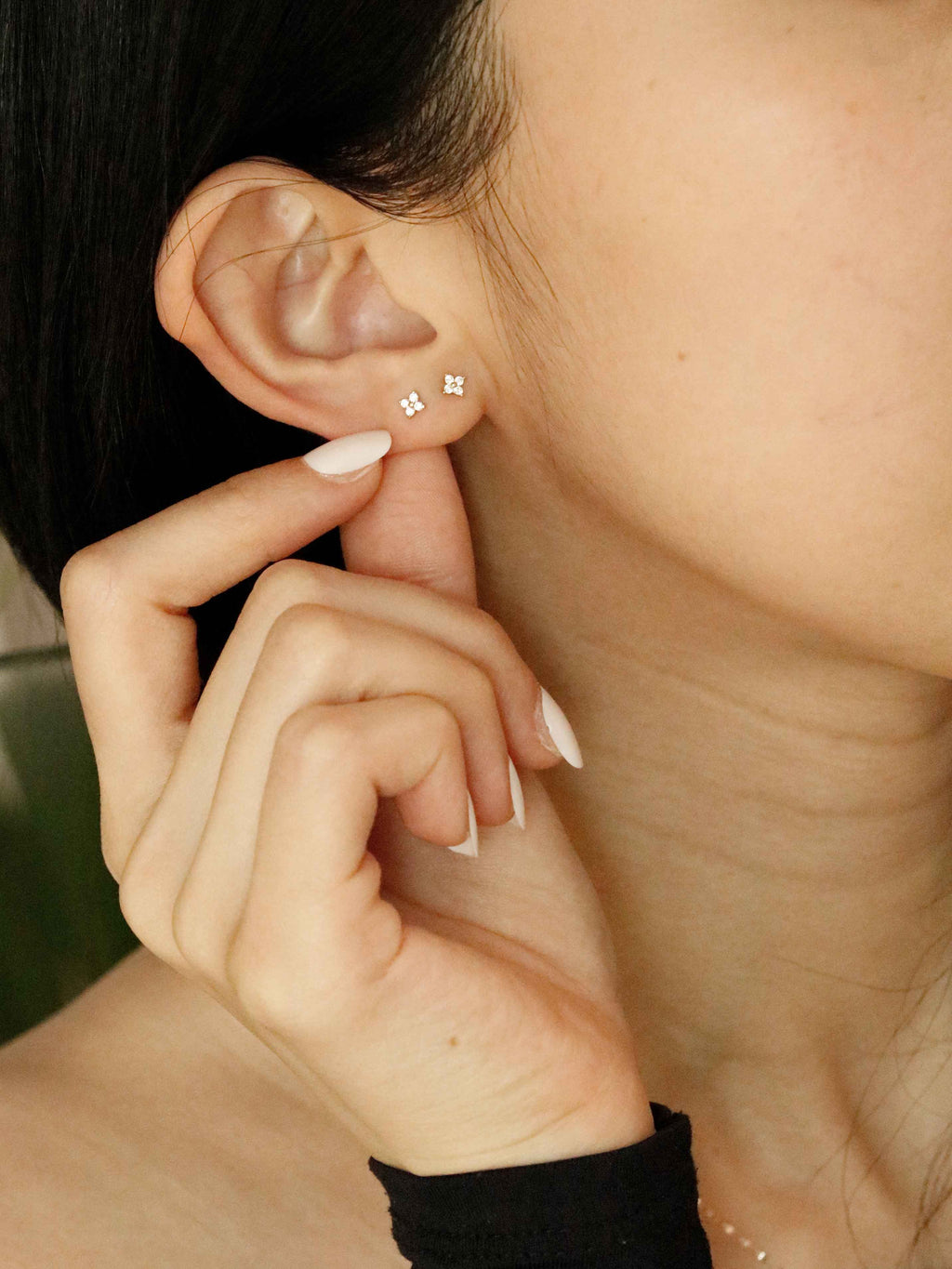 Moissanite Four Clover Stud Earrings in Solid Gold