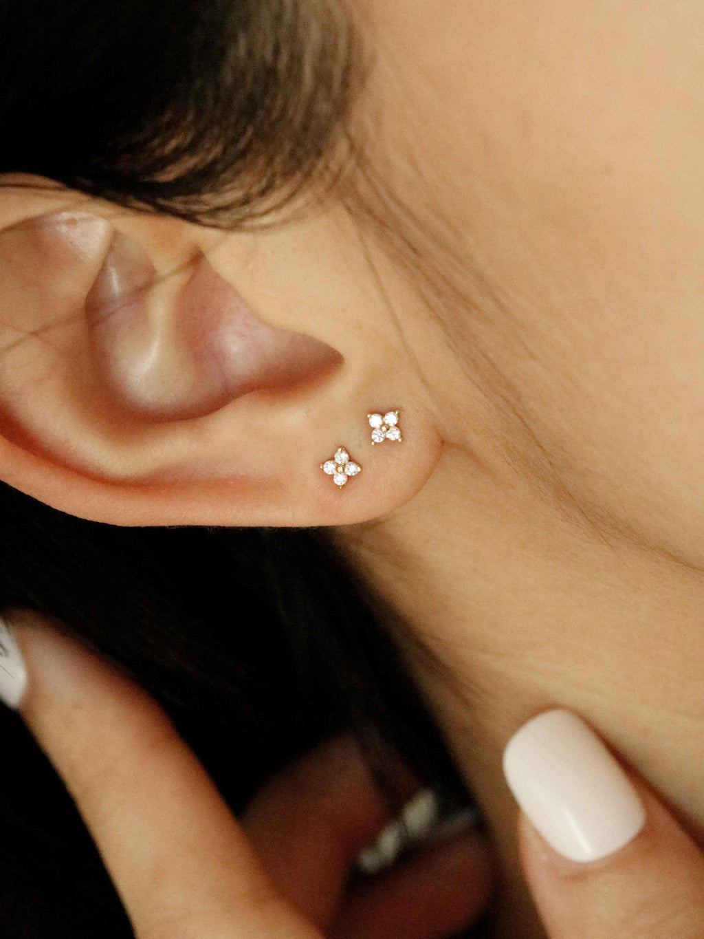 Moissanite Four Clover Stud Earrings in Solid Gold