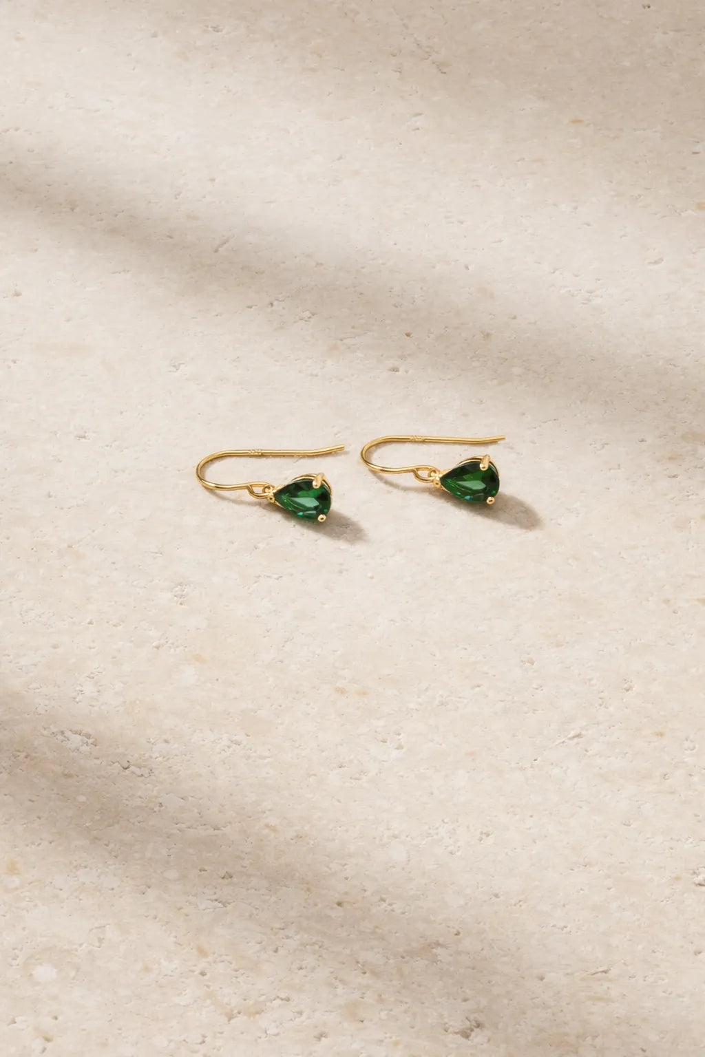 Emerald Crystal Drop Earrings in Solid Gold