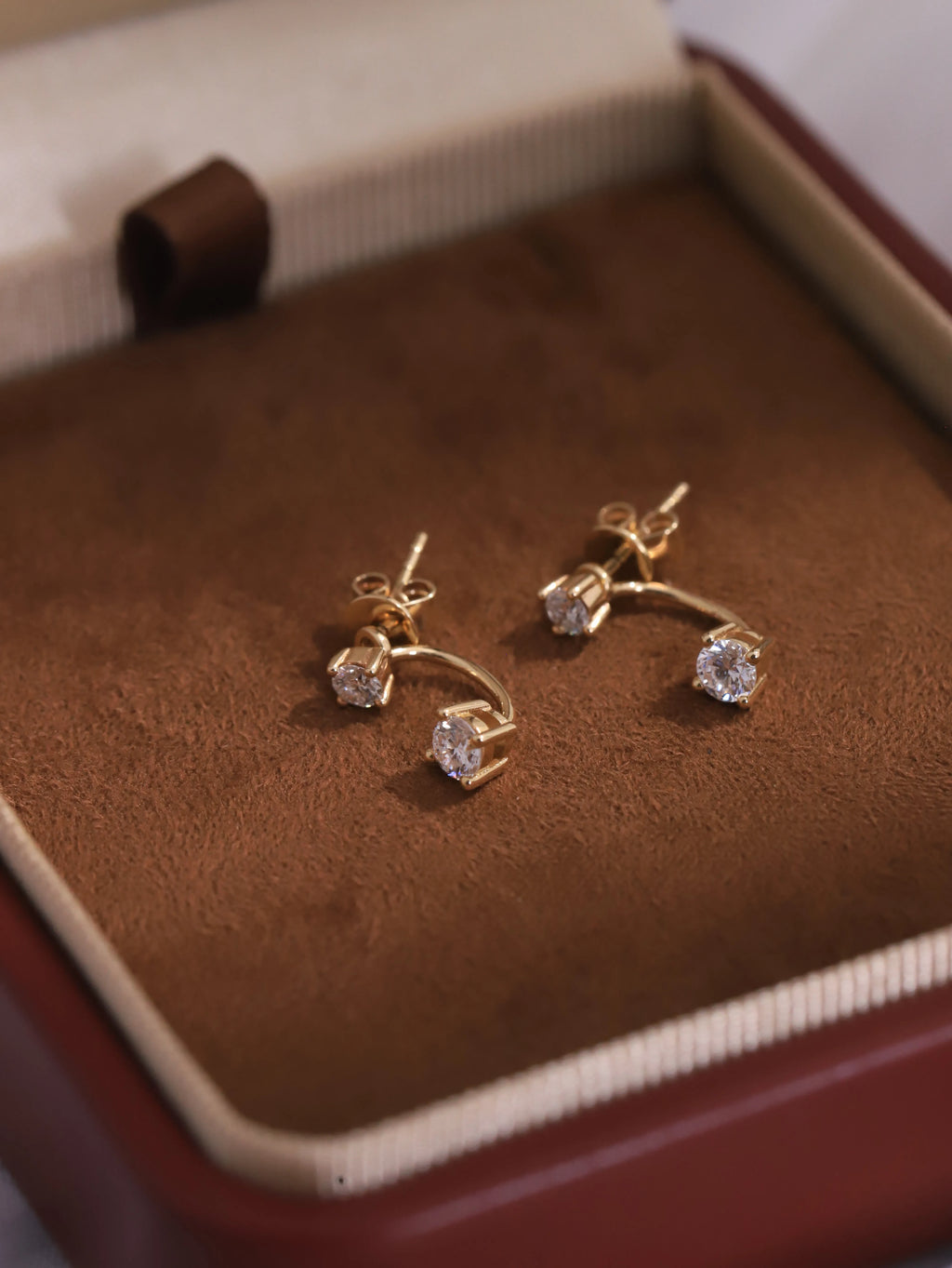 Double Diamond Earrings in Solid Gold