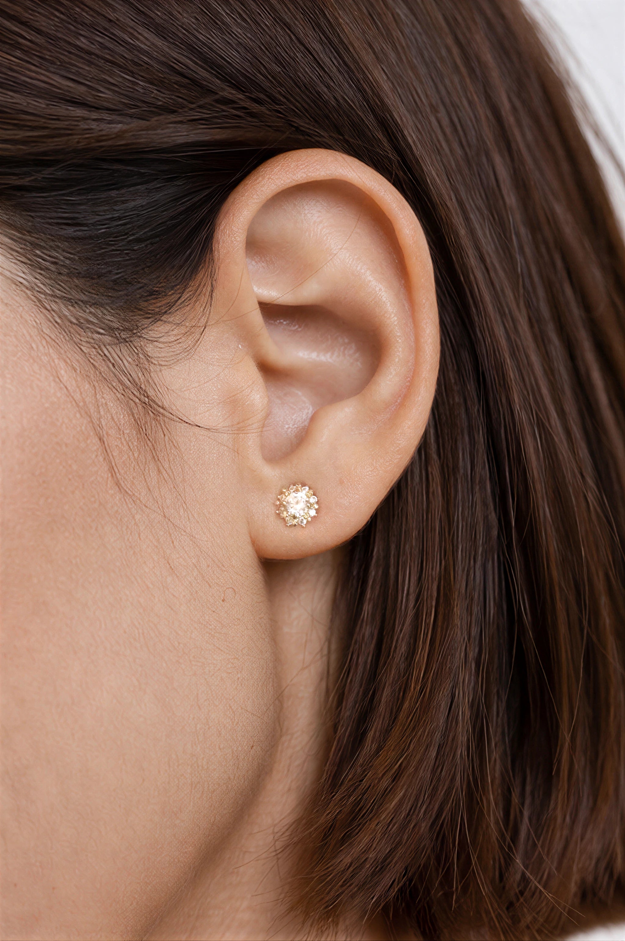 Crystal Sunflower Stud Earrings in Solid Gold