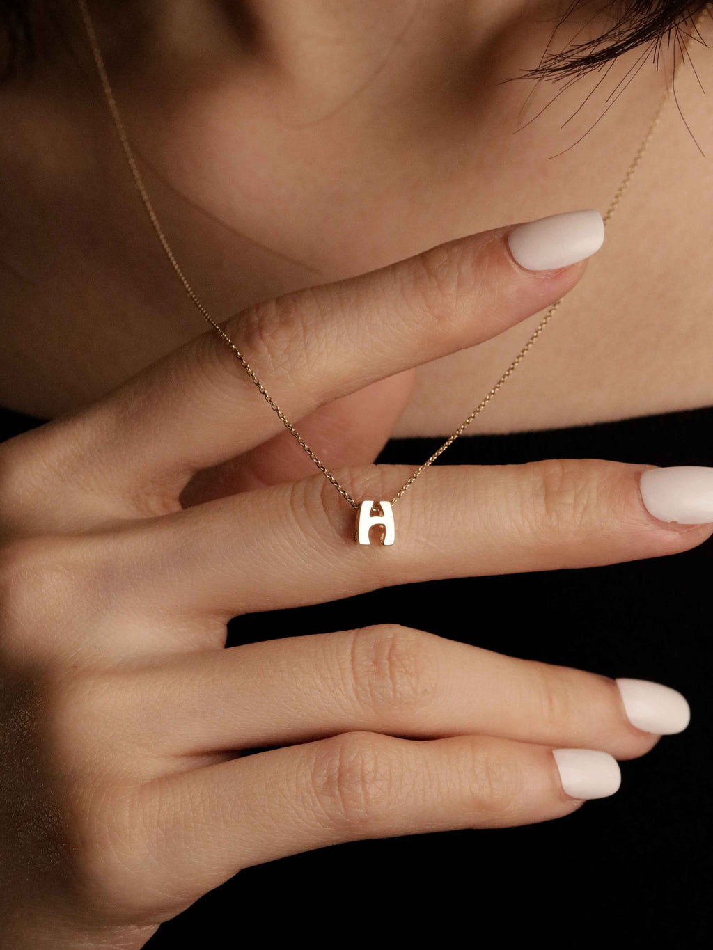 Initial Letter Charm Necklace in Solid Gold