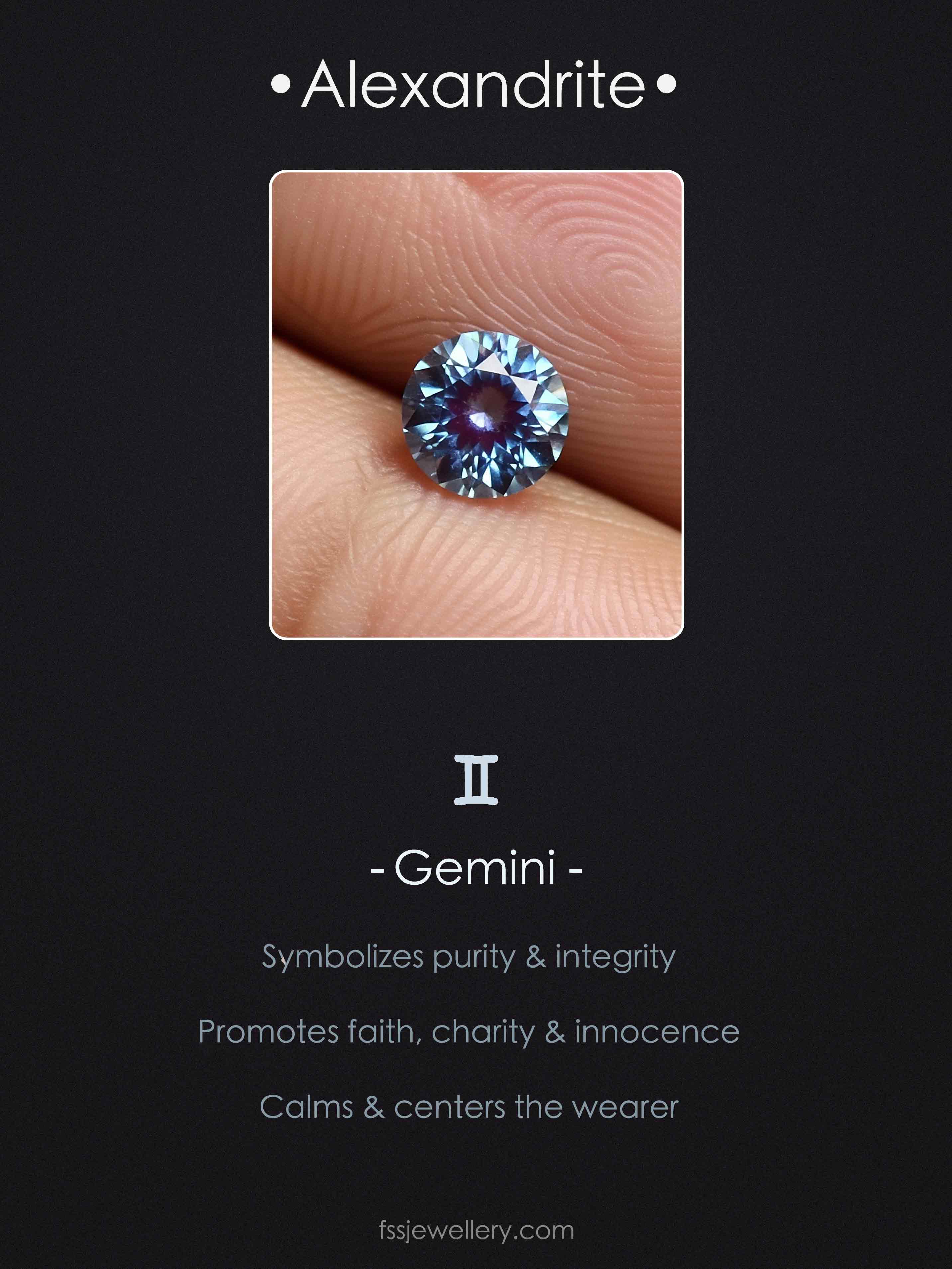 Alexandrite birthstone with Gemini zodiac symbol 