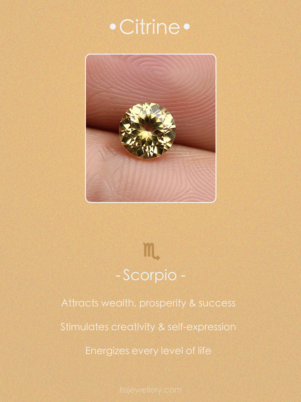 Citrine birthstone with Scorpio zodiac symbol 