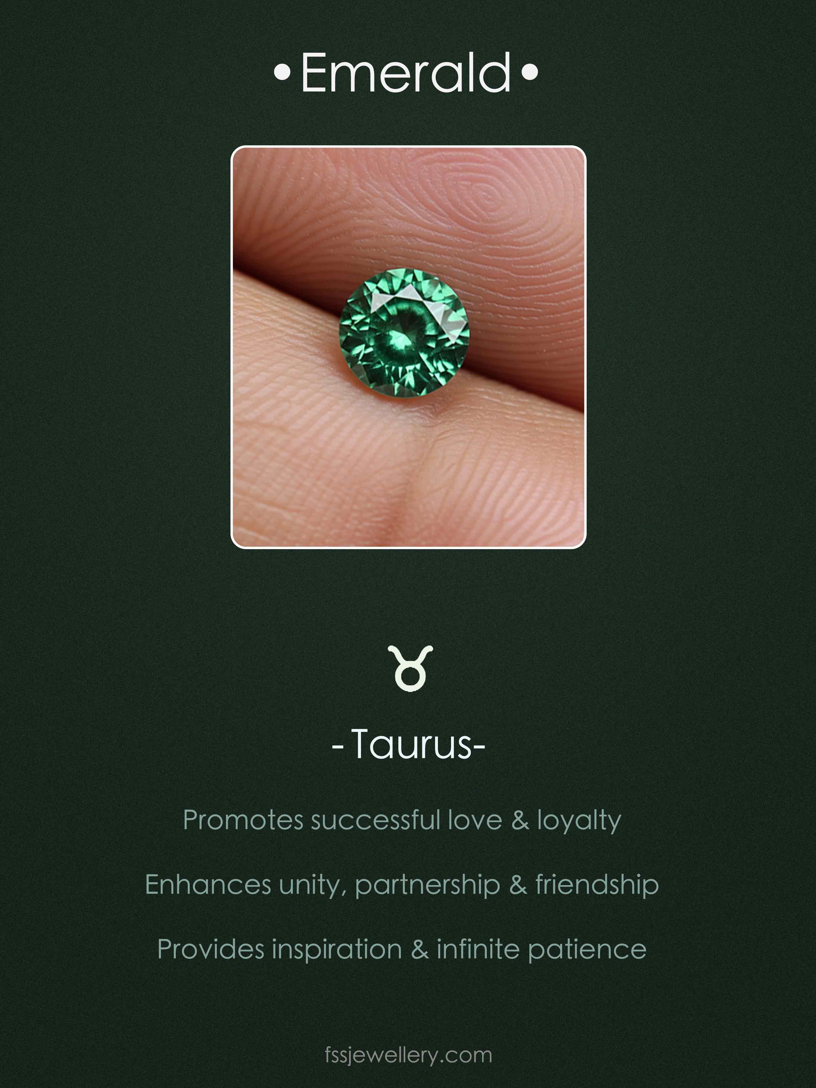 Emerald birthstone with Taurus zodiac symbol 