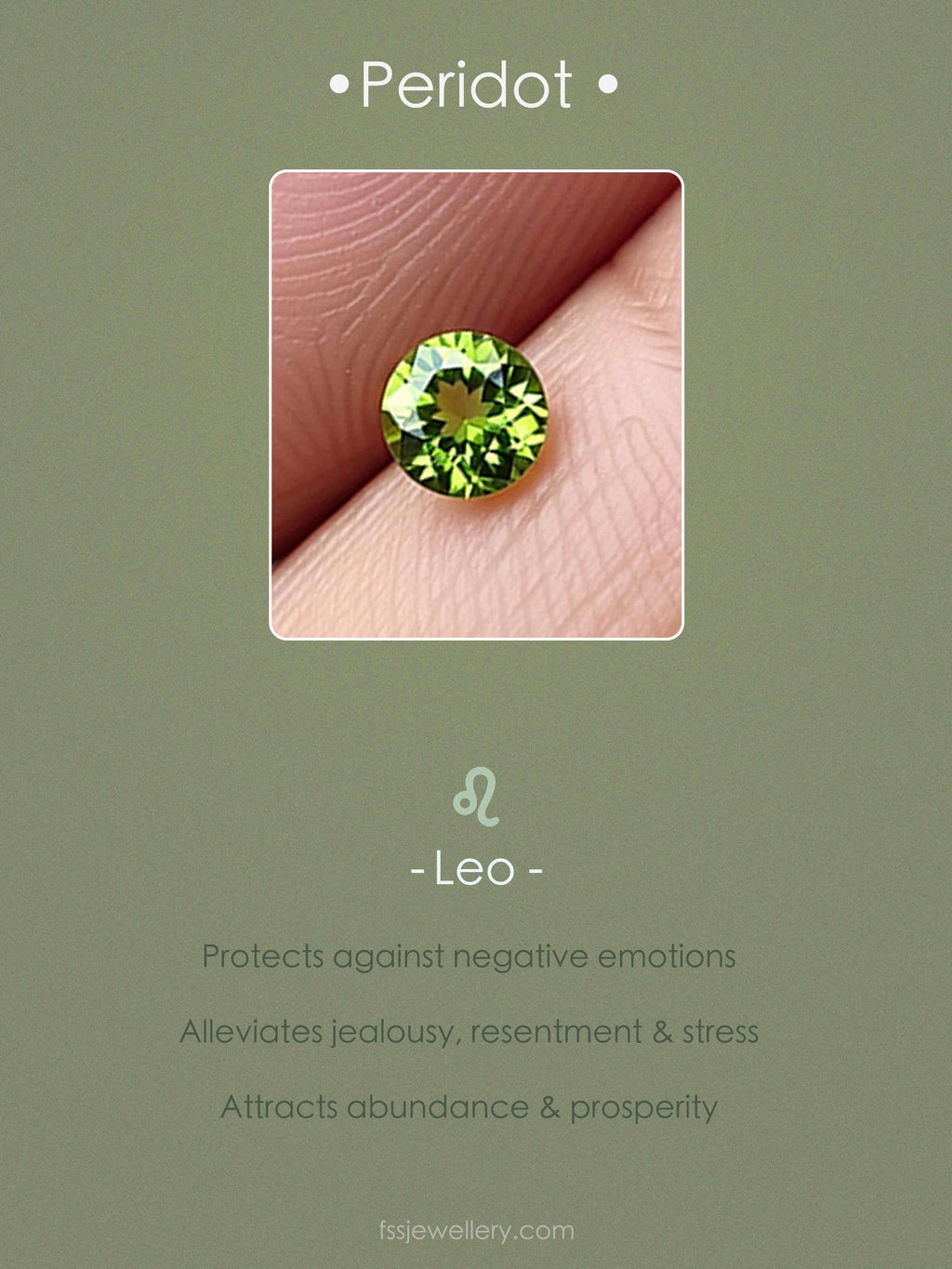 Peridot birthstone with Leo zodiac symbol 