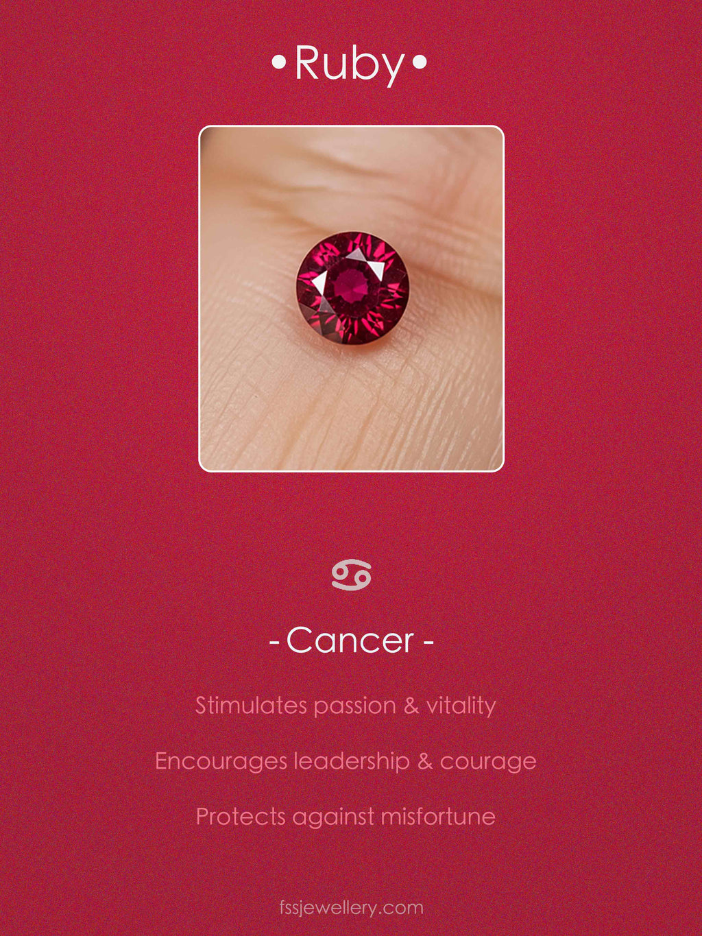 Ruby birthstone with Cancer zodiac symbol 