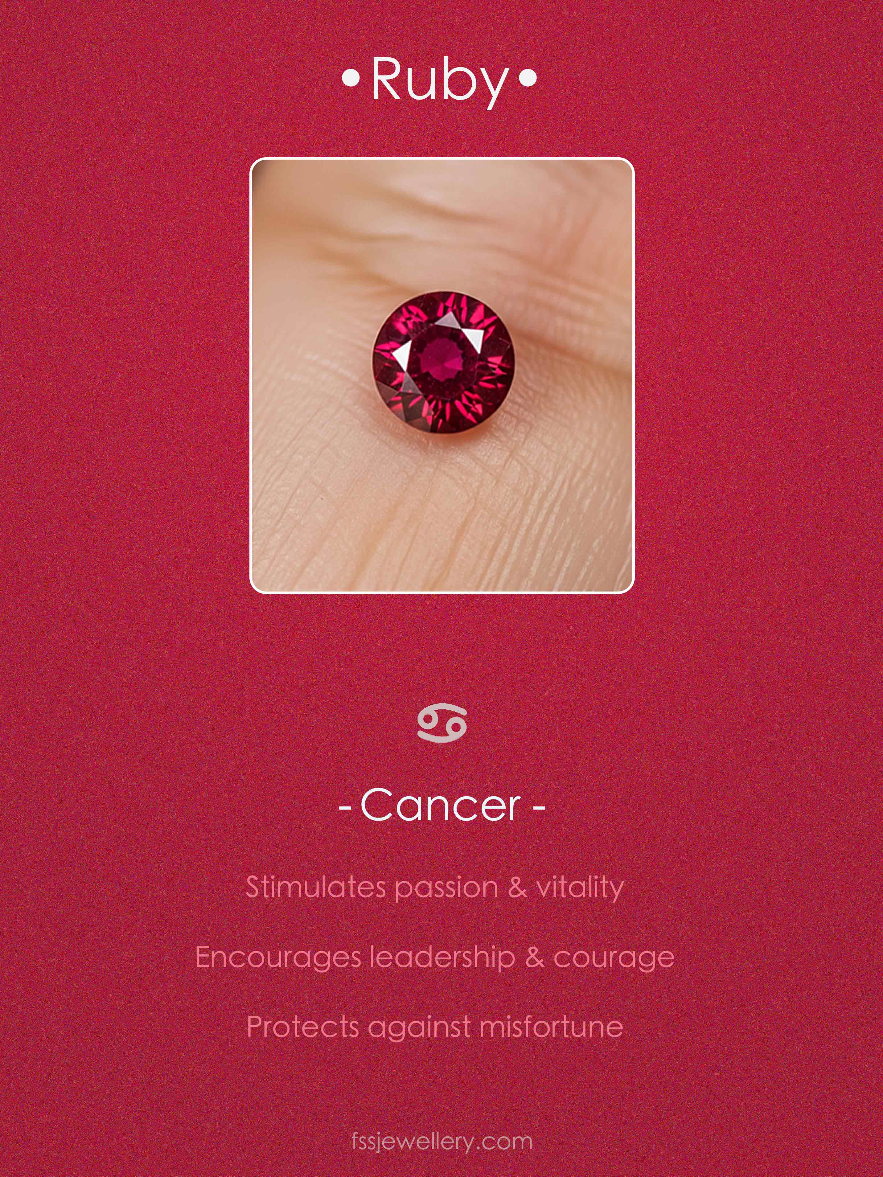 Ruby birthstone with Cancer zodiac symbol 