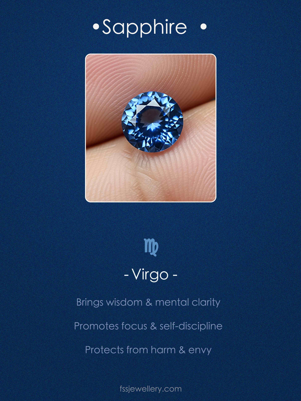 Sapphire birthstone with Virgo zodiac symbol 