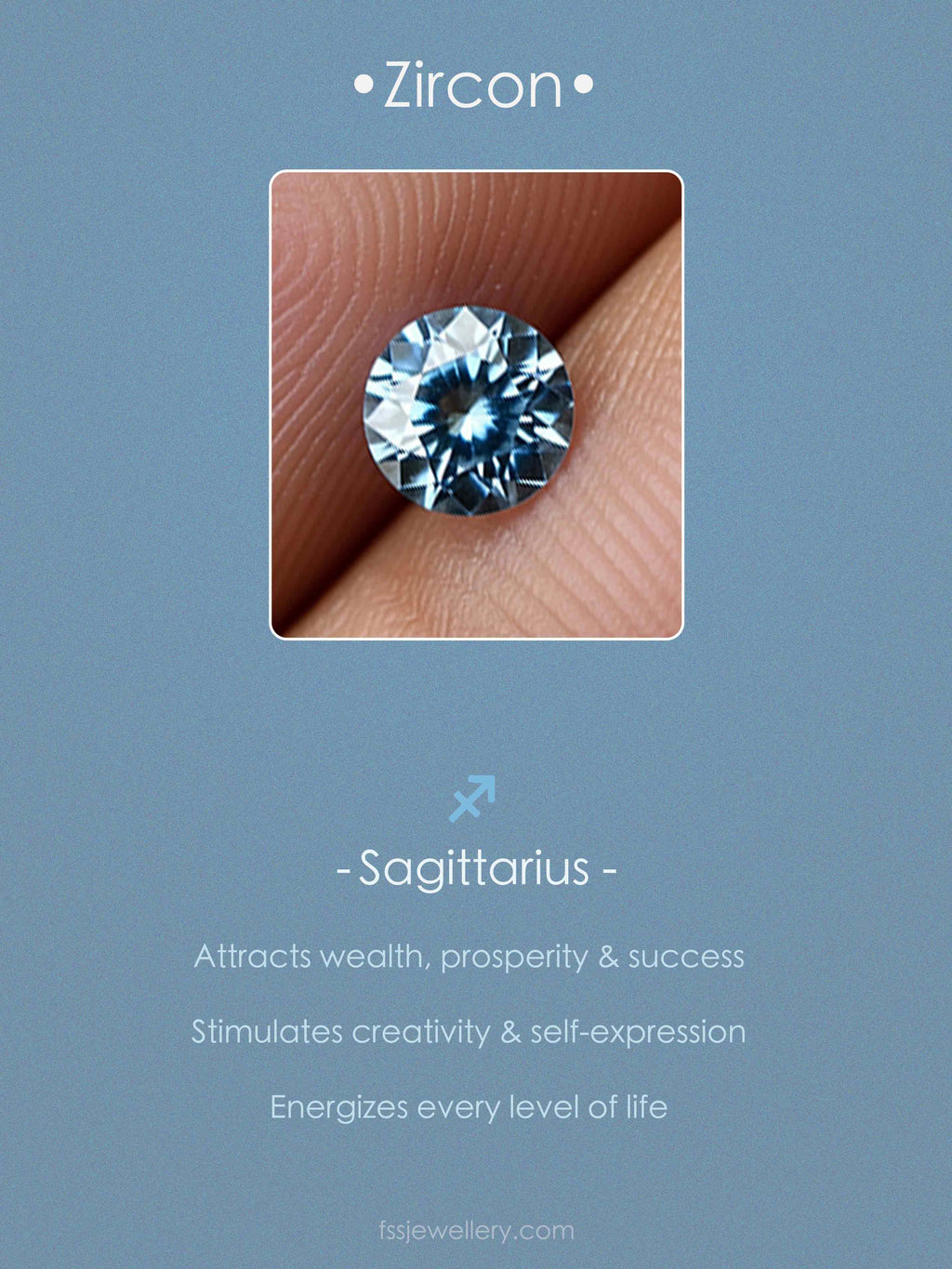 Zicron birthstone with sagittarius zodiac symbol 