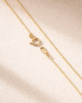 Gold chain necklace on a beige fabric background