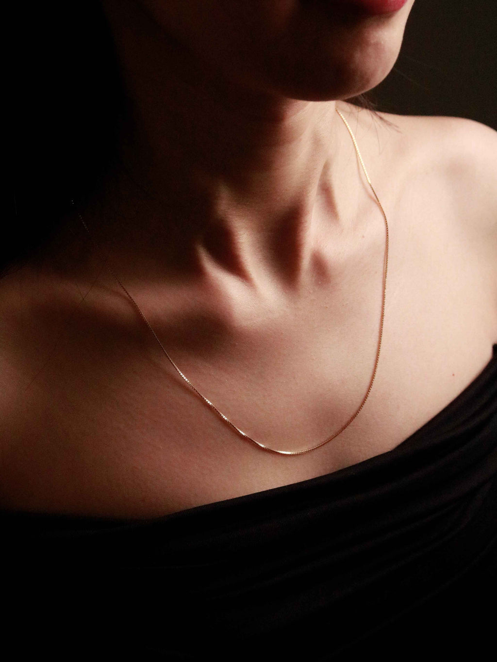 Thin Box Chain Necklace in Solid Gold