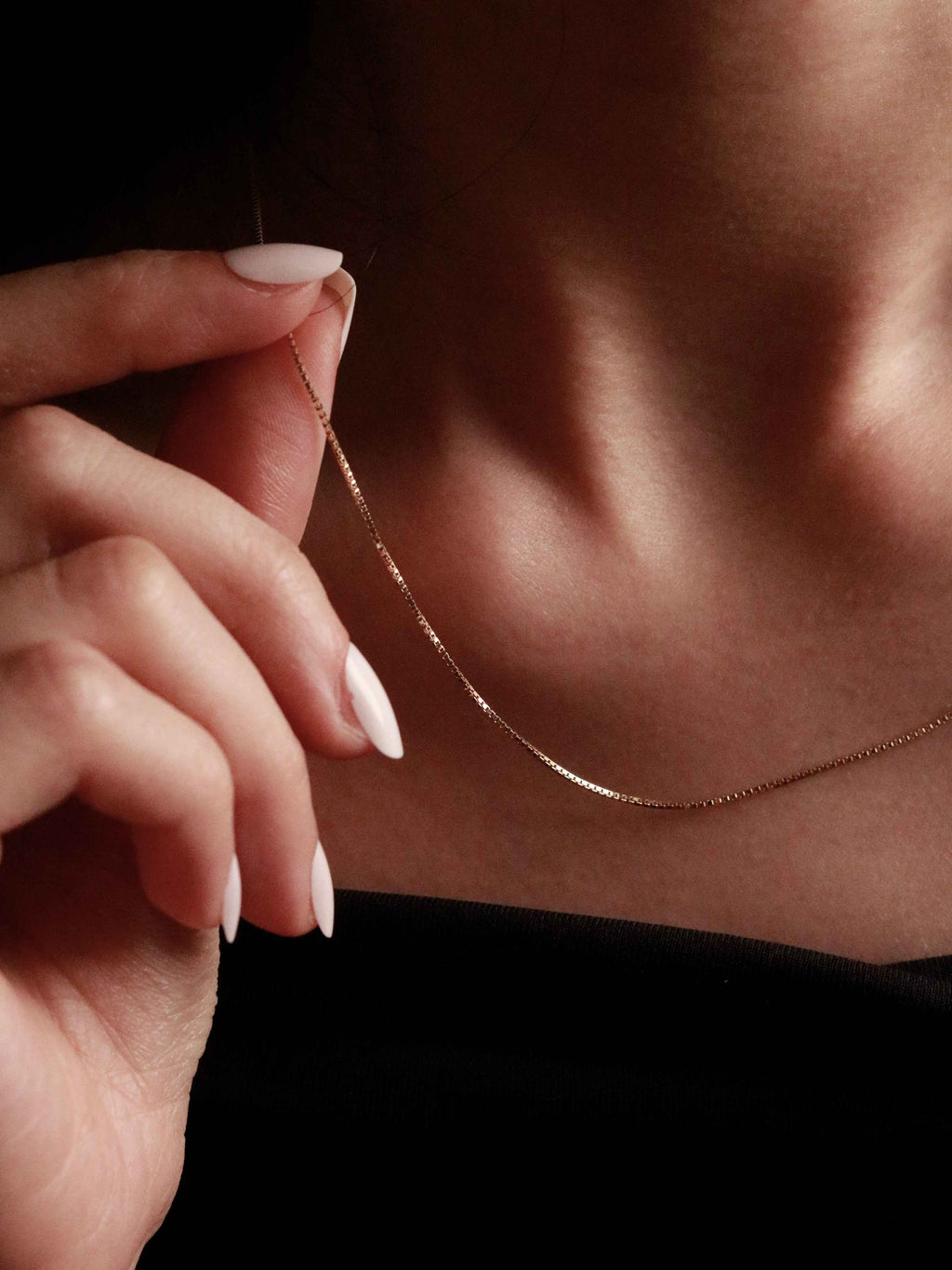 Thin Box Chain Necklace in Solid Gold