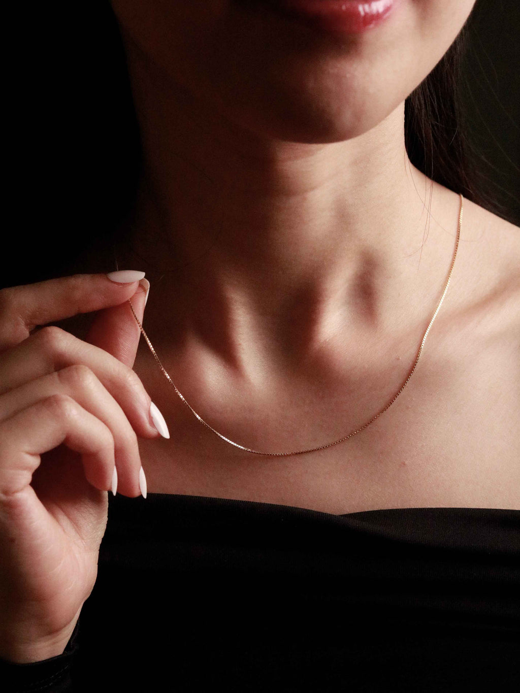 Thin Box Chain Necklace in Solid Gold