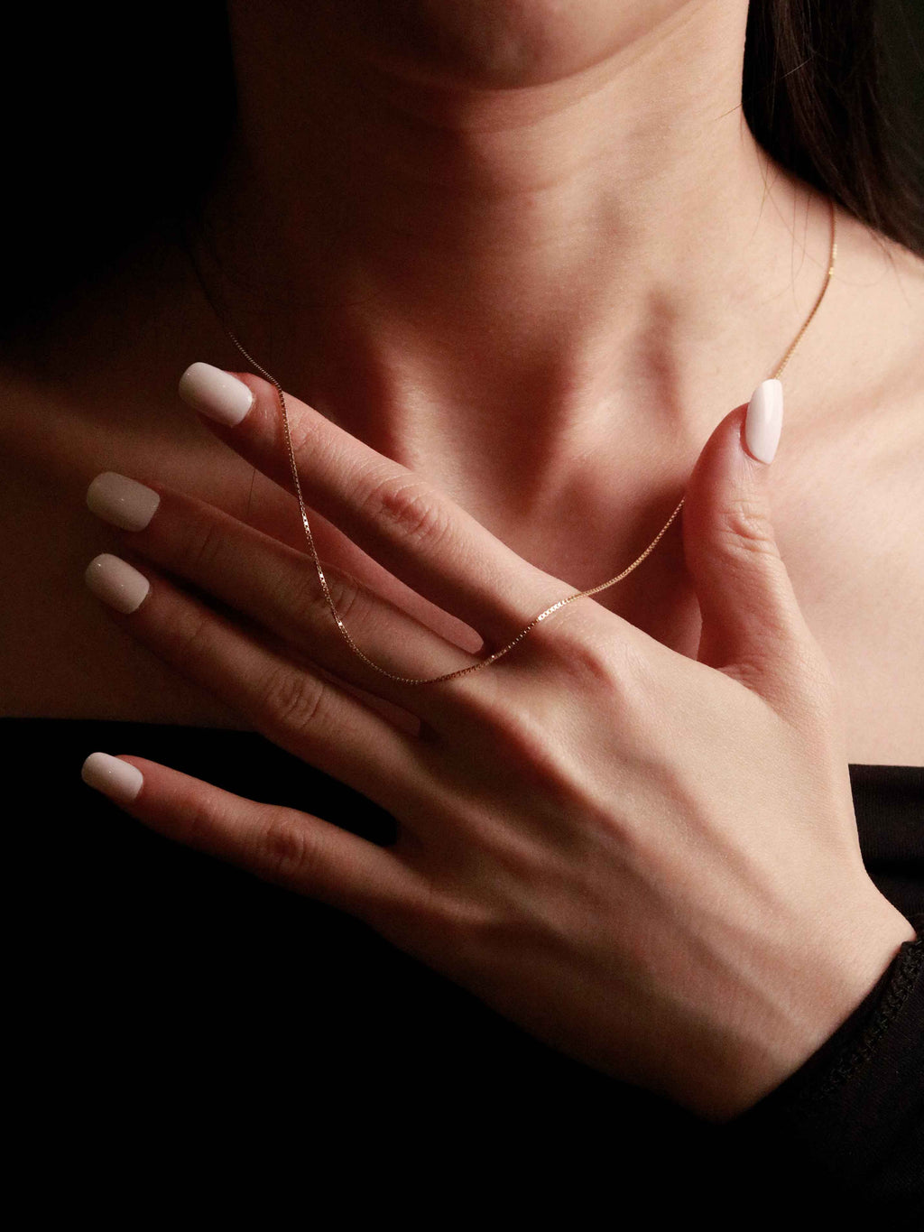 Thin Box Chain Necklace in Solid Gold