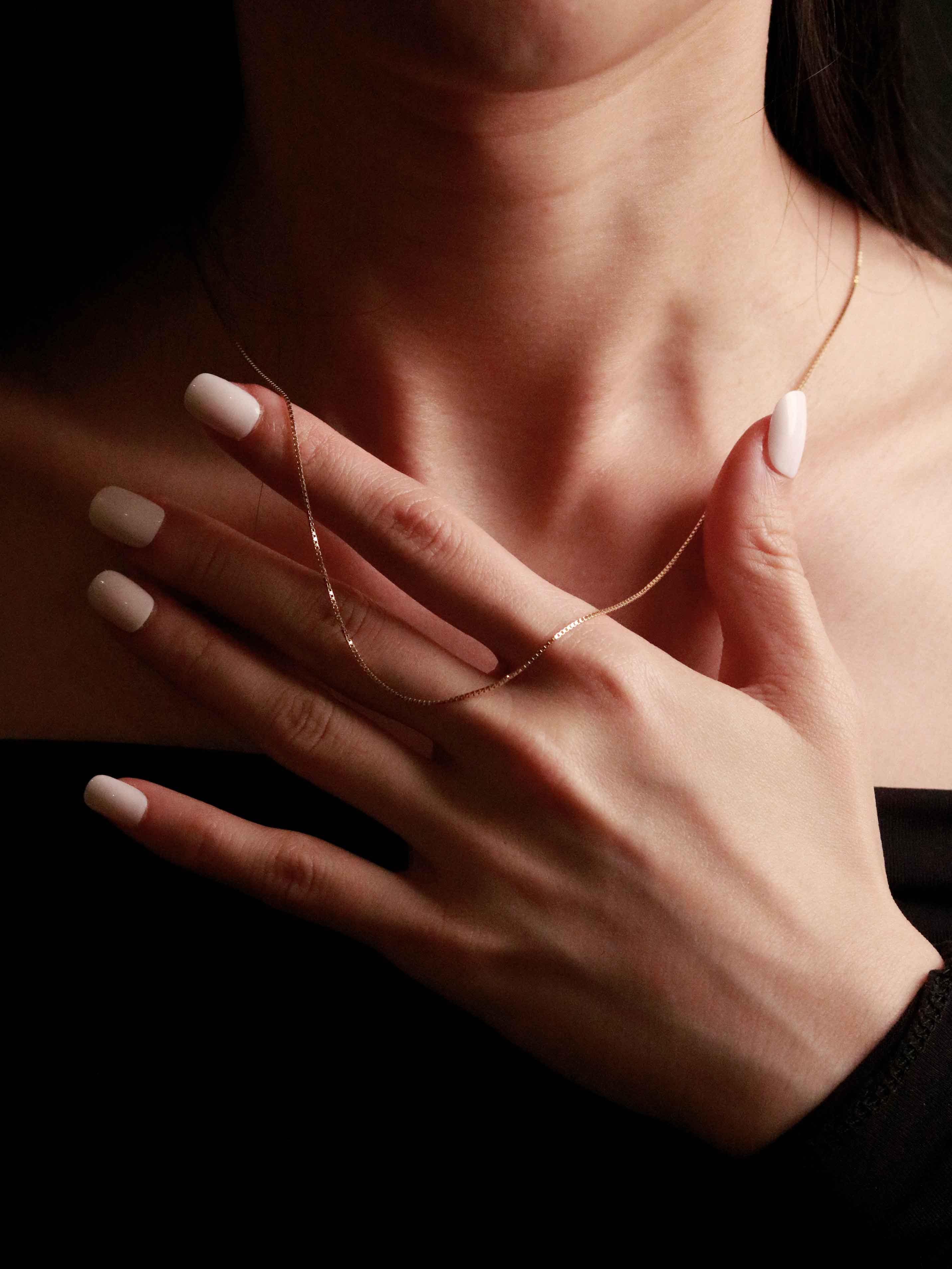 Thin Box Chain Necklace in Solid Gold