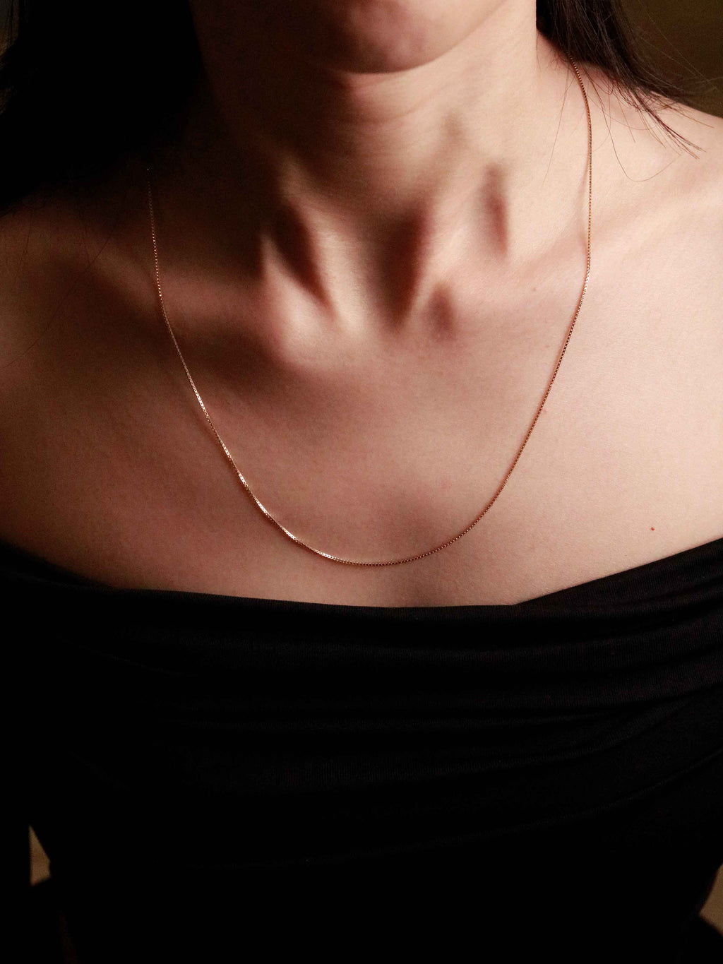 Thin Box Chain Necklace in Solid Gold