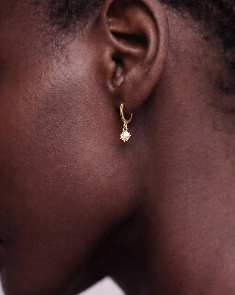 Dangle CZ Disc Hoop In Solid Gold