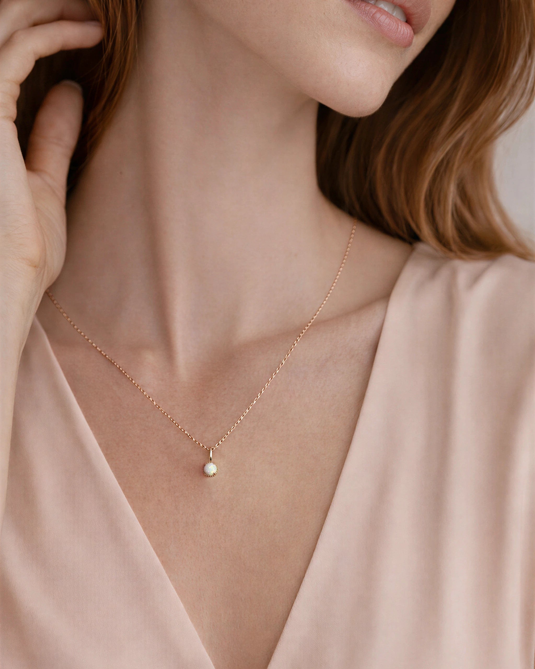 Opal Pendant Necklace in Solid Gold