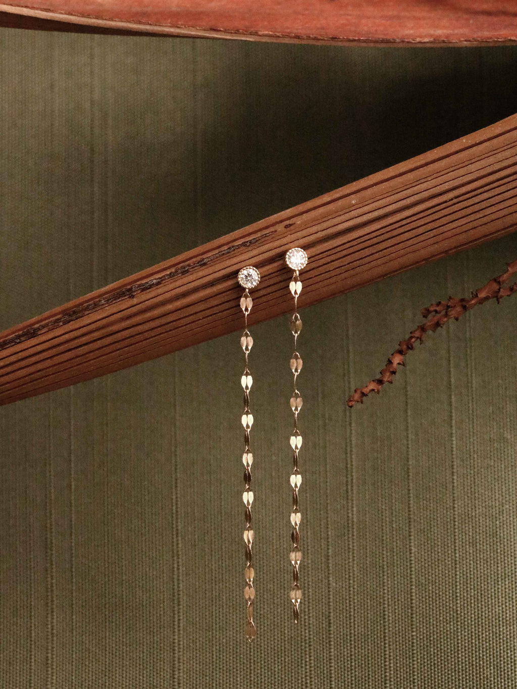 Crystal Drop Chain Earrings in Solid Gold