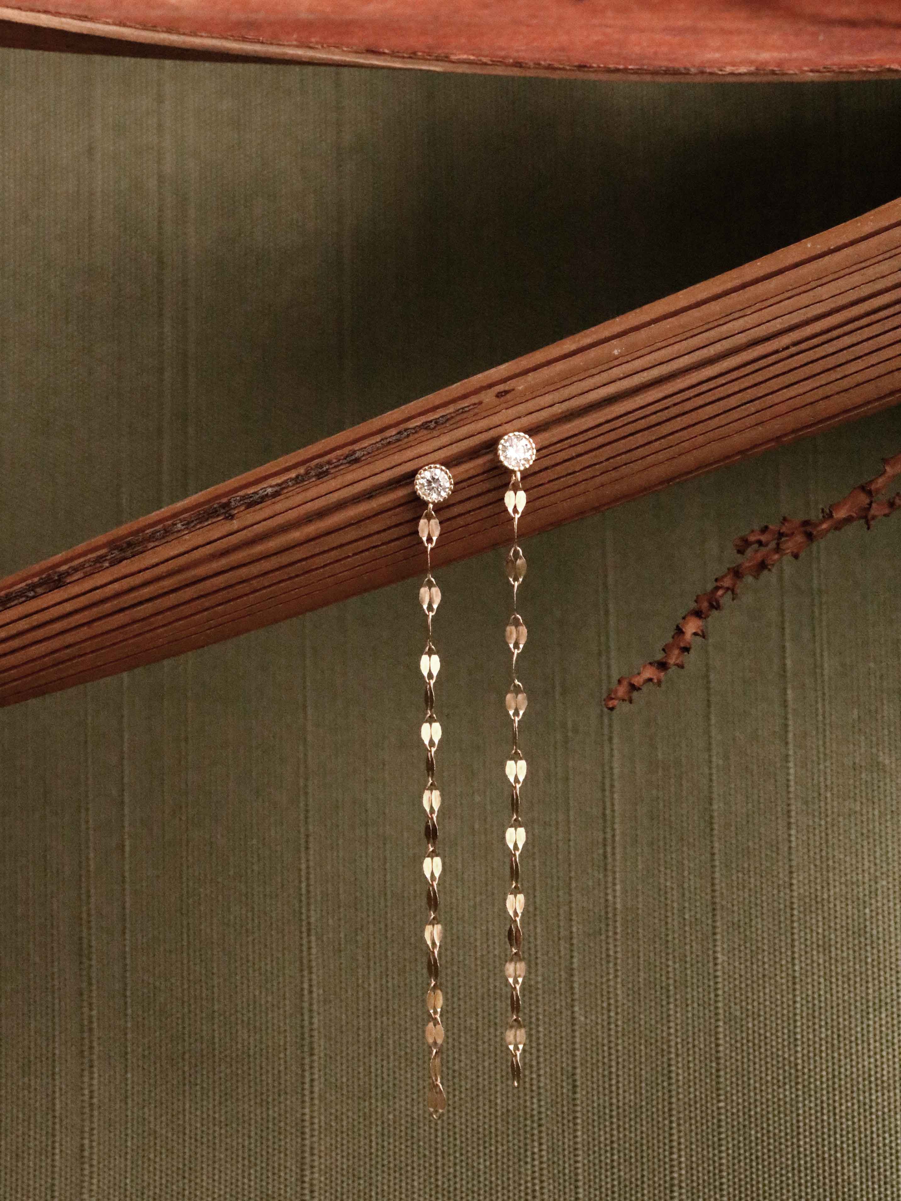 Crystal Drop Chain Earrings in Solid Gold