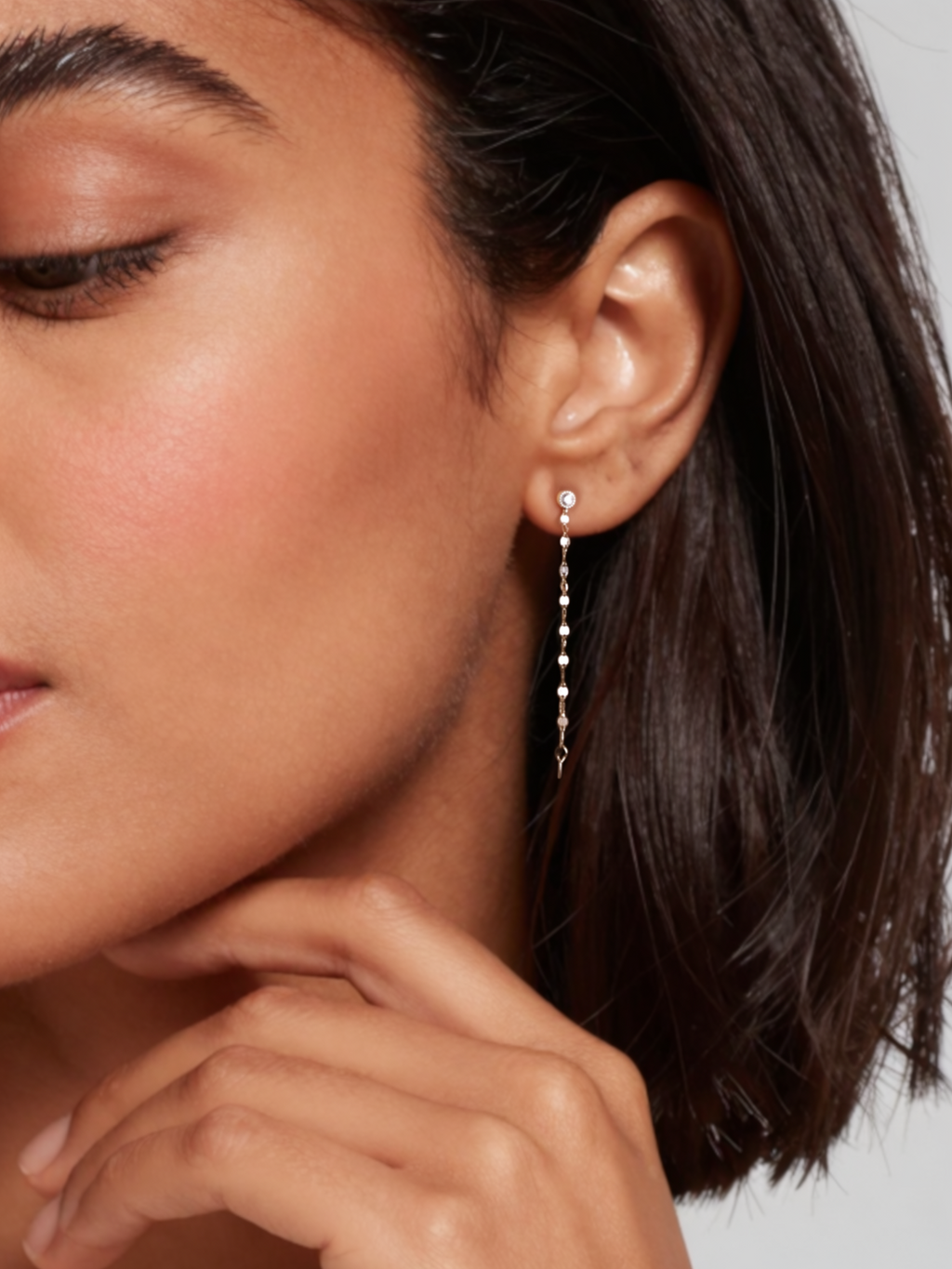 Crystal Drop Chain Earrings in Solid Gold