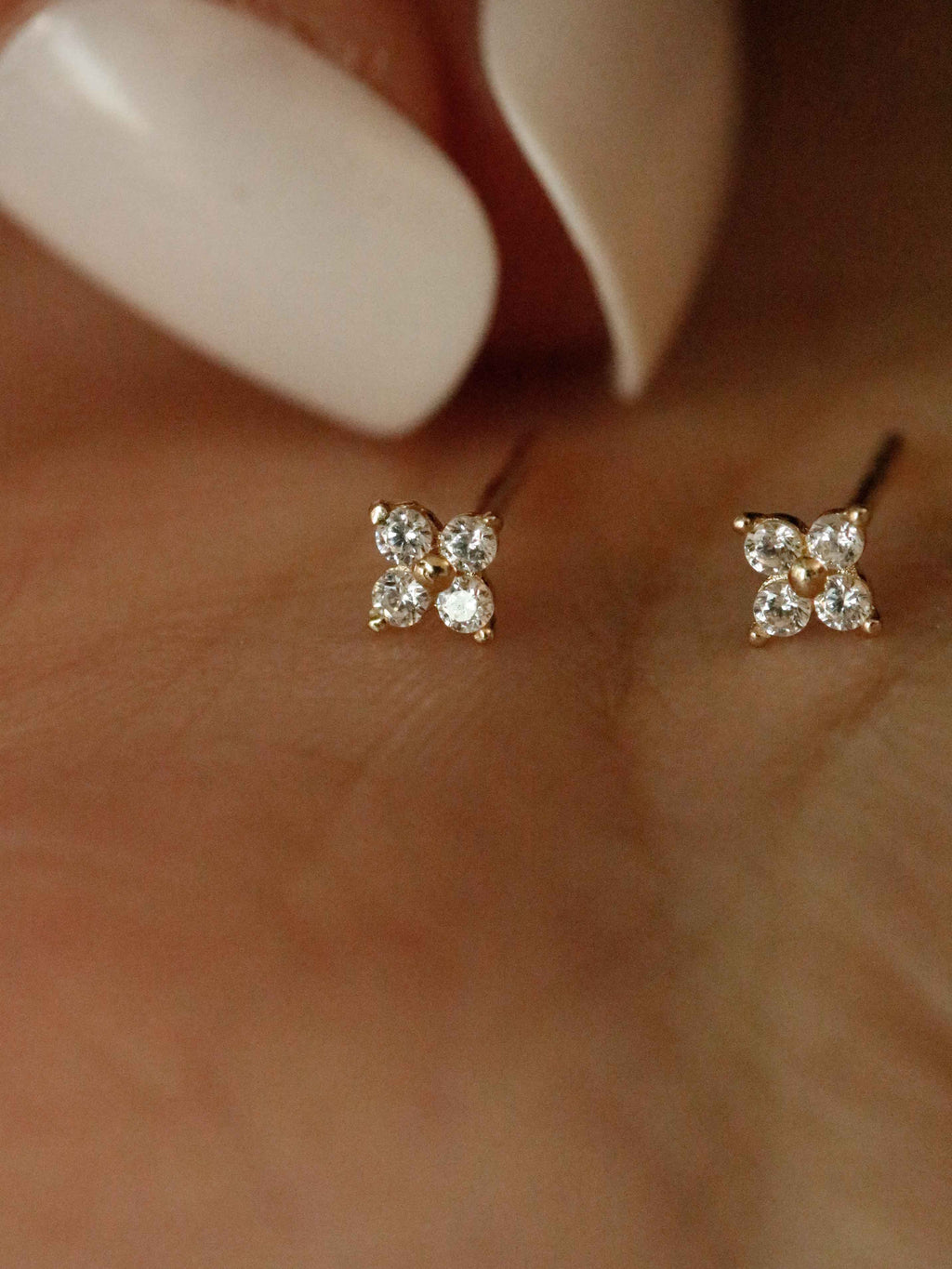 Moissanite Four Clover Stud Earrings in Solid Gold