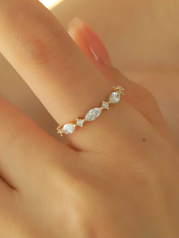 14K gold engagement ring with marquise and round lab-grown diamonds