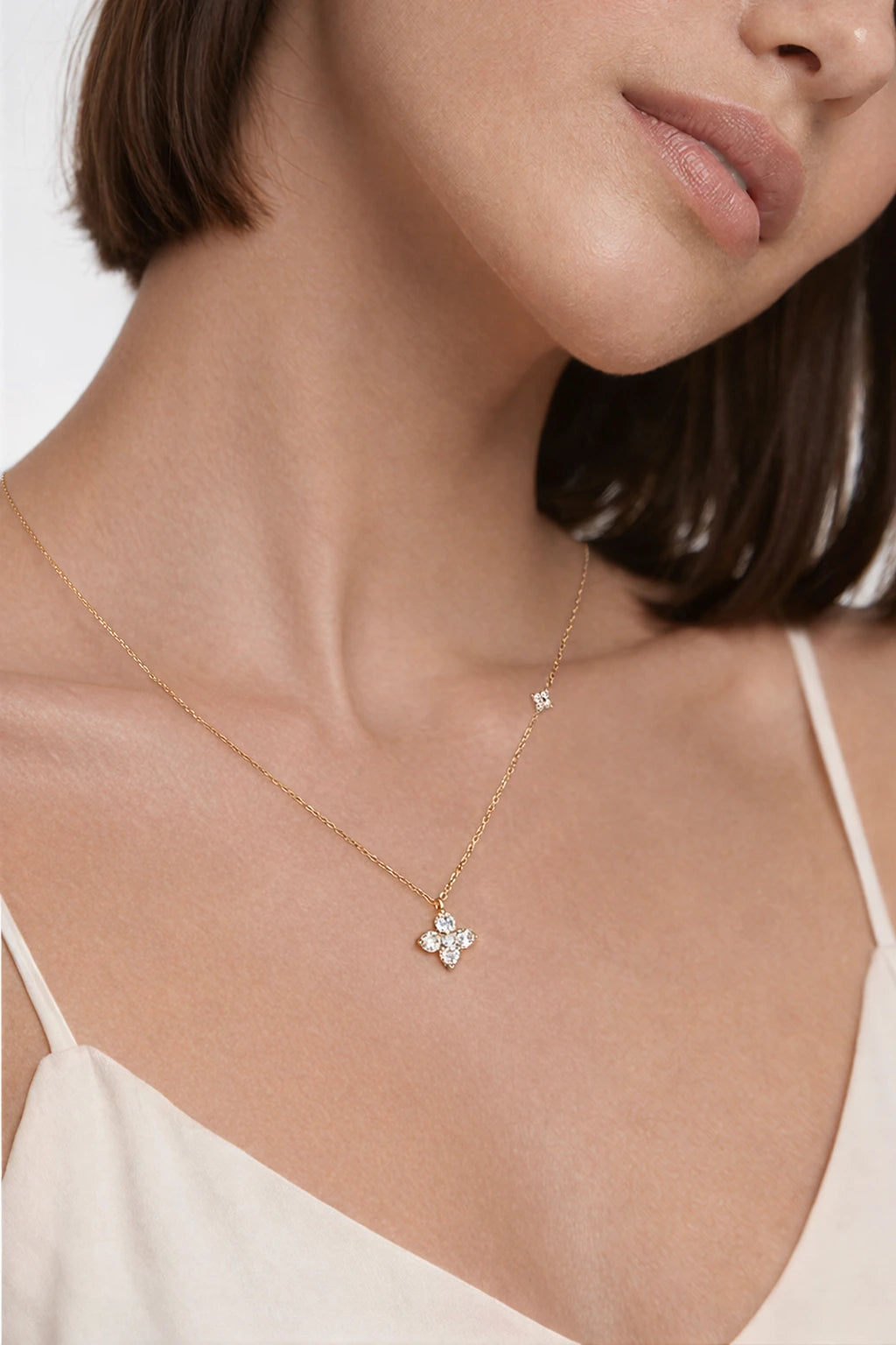 Twin Four Clover Diamond Necklace in Solid Gold