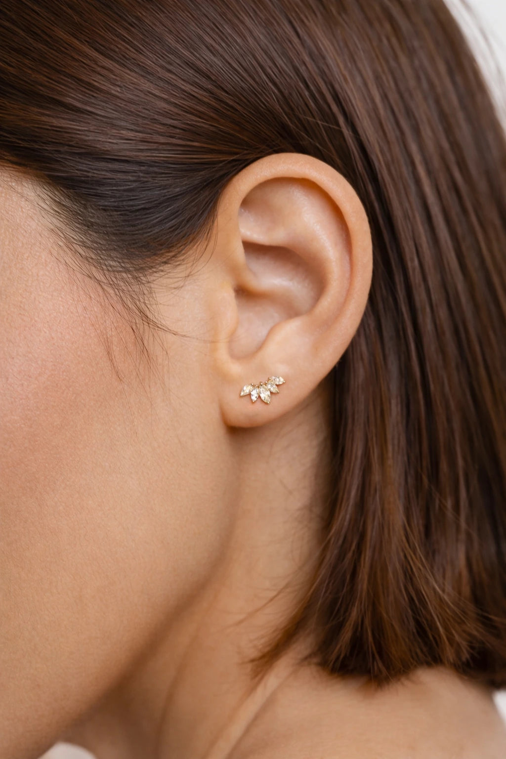 Marquise Fan Crystal Climber Stud in Solid Gold