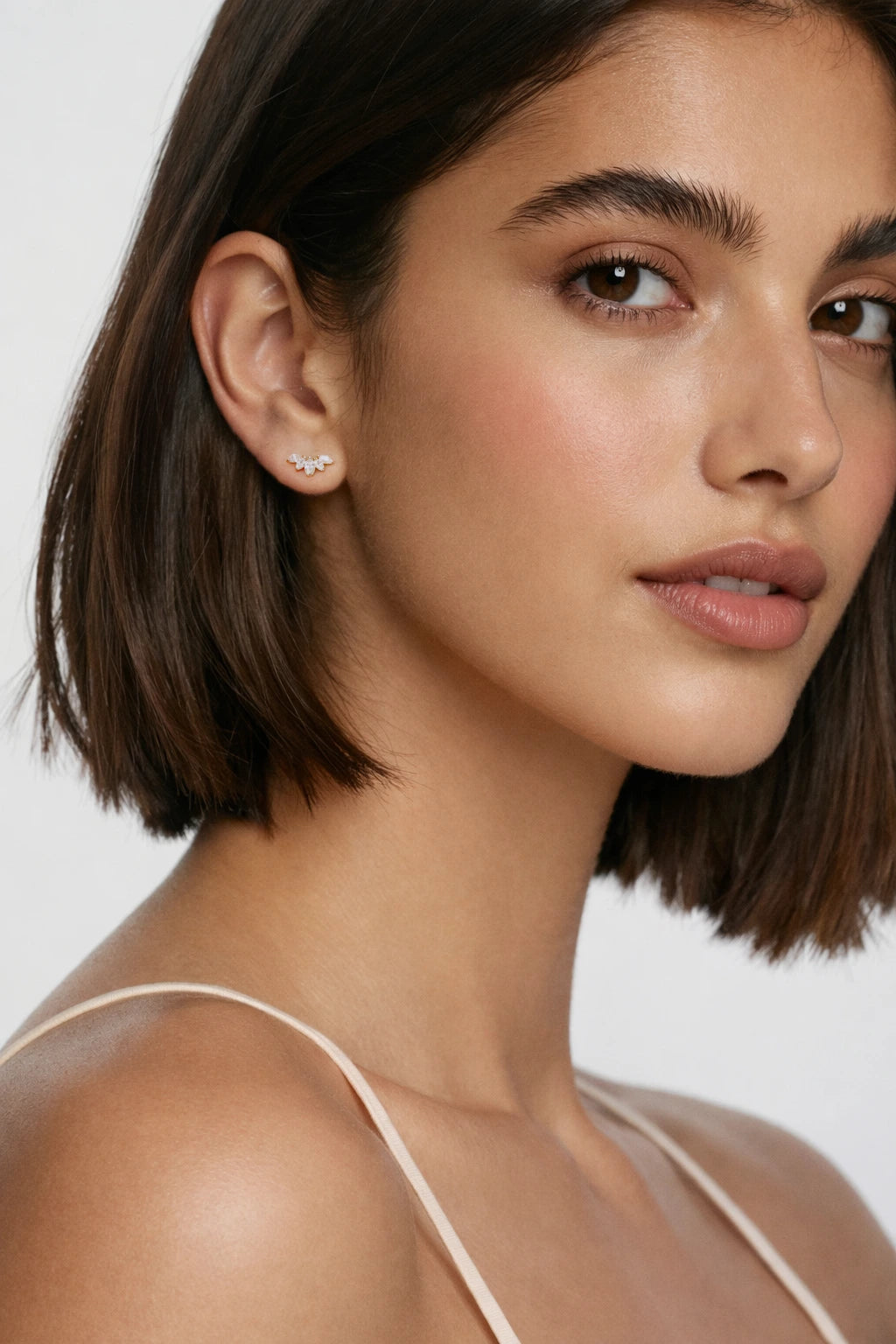 Marquise Fan Crystal Climber Stud in Solid Gold