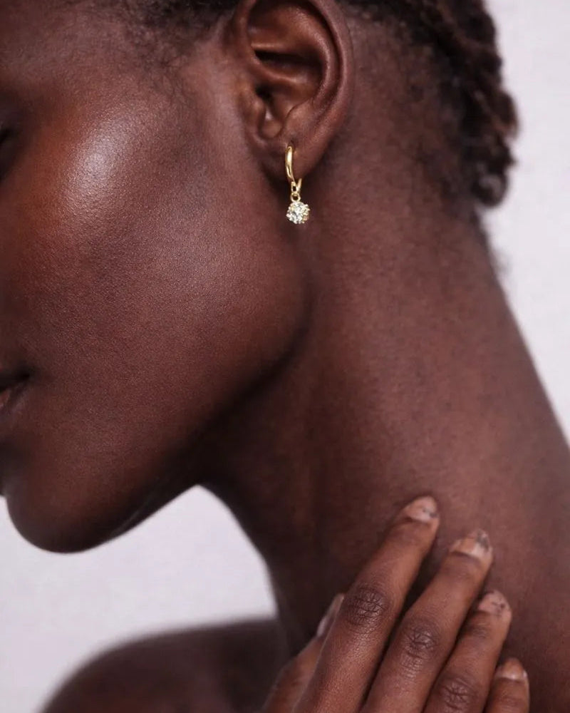Dangle CZ Disc Hoop In Solid Gold