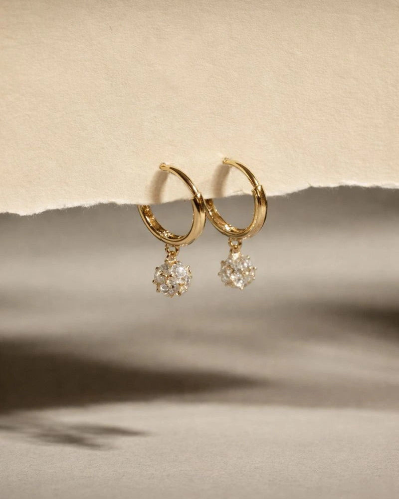 Dangle CZ Disc Hoop In Solid Gold