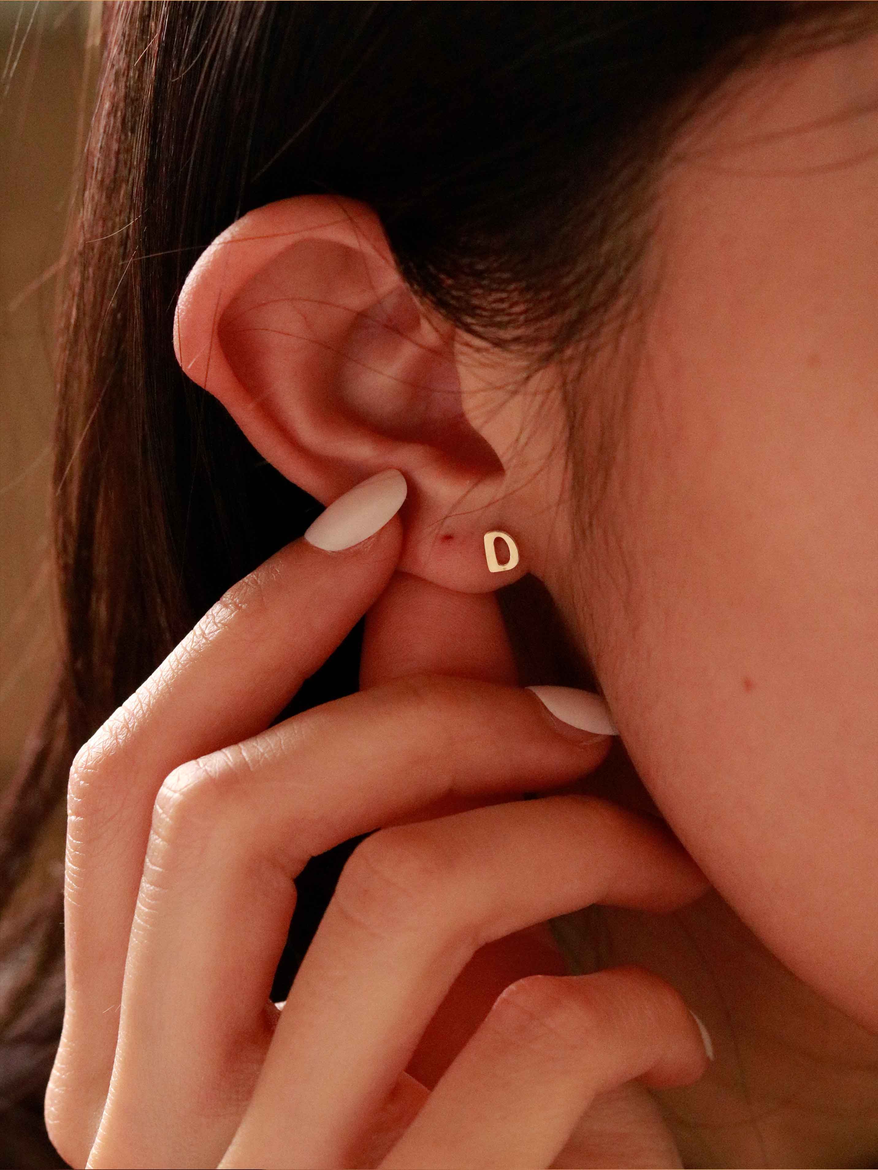 Initial Letter Stud in Solid Gold
