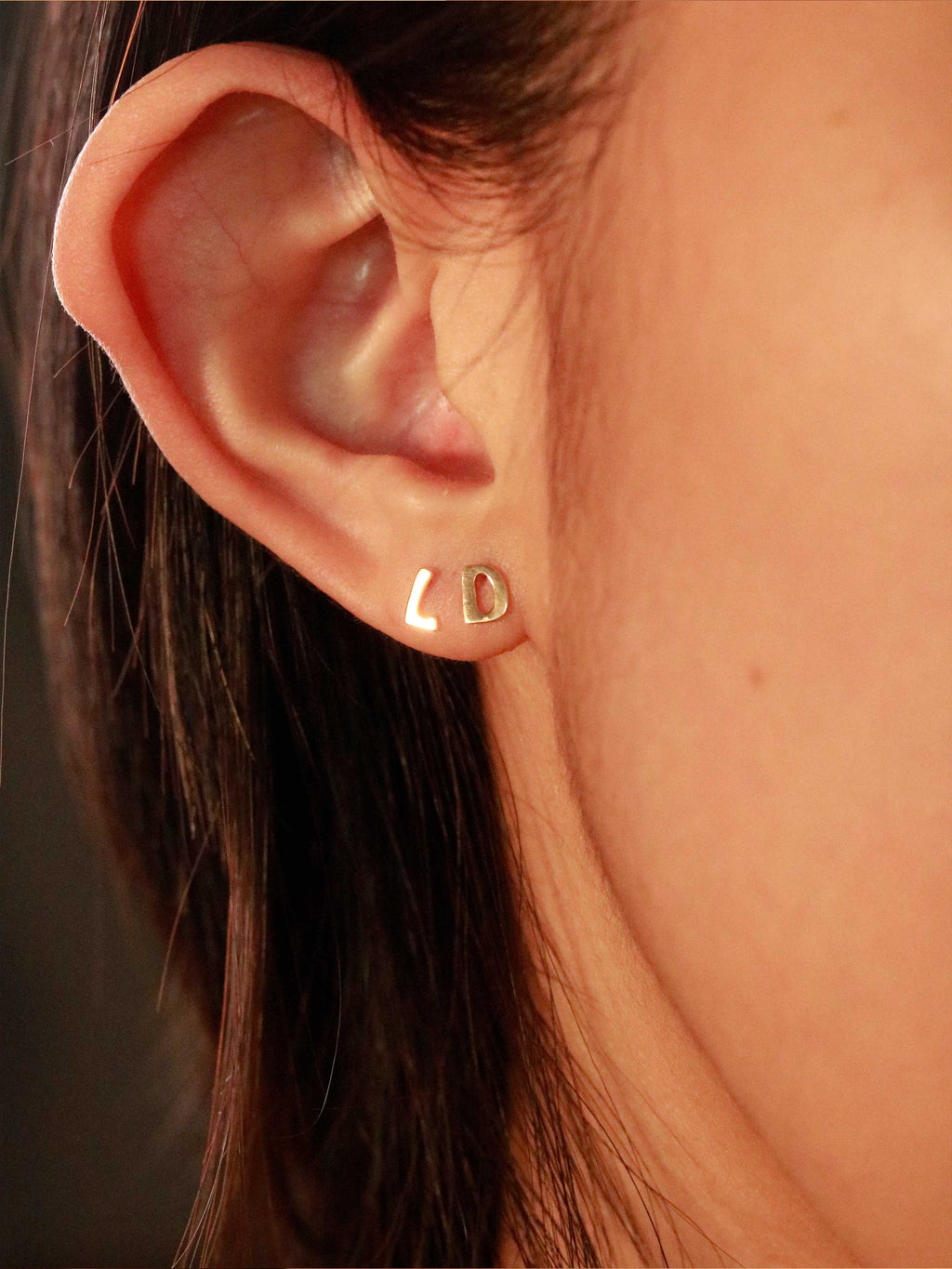 Initial Letter Stud in Solid Gold