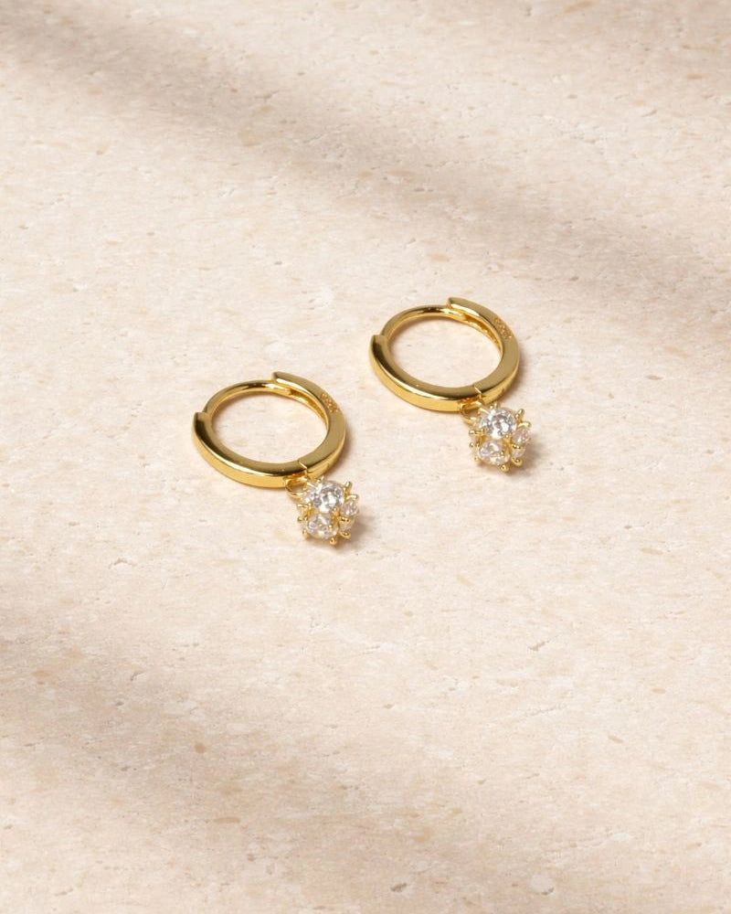 Dangle CZ Disc Hoop In Solid Gold